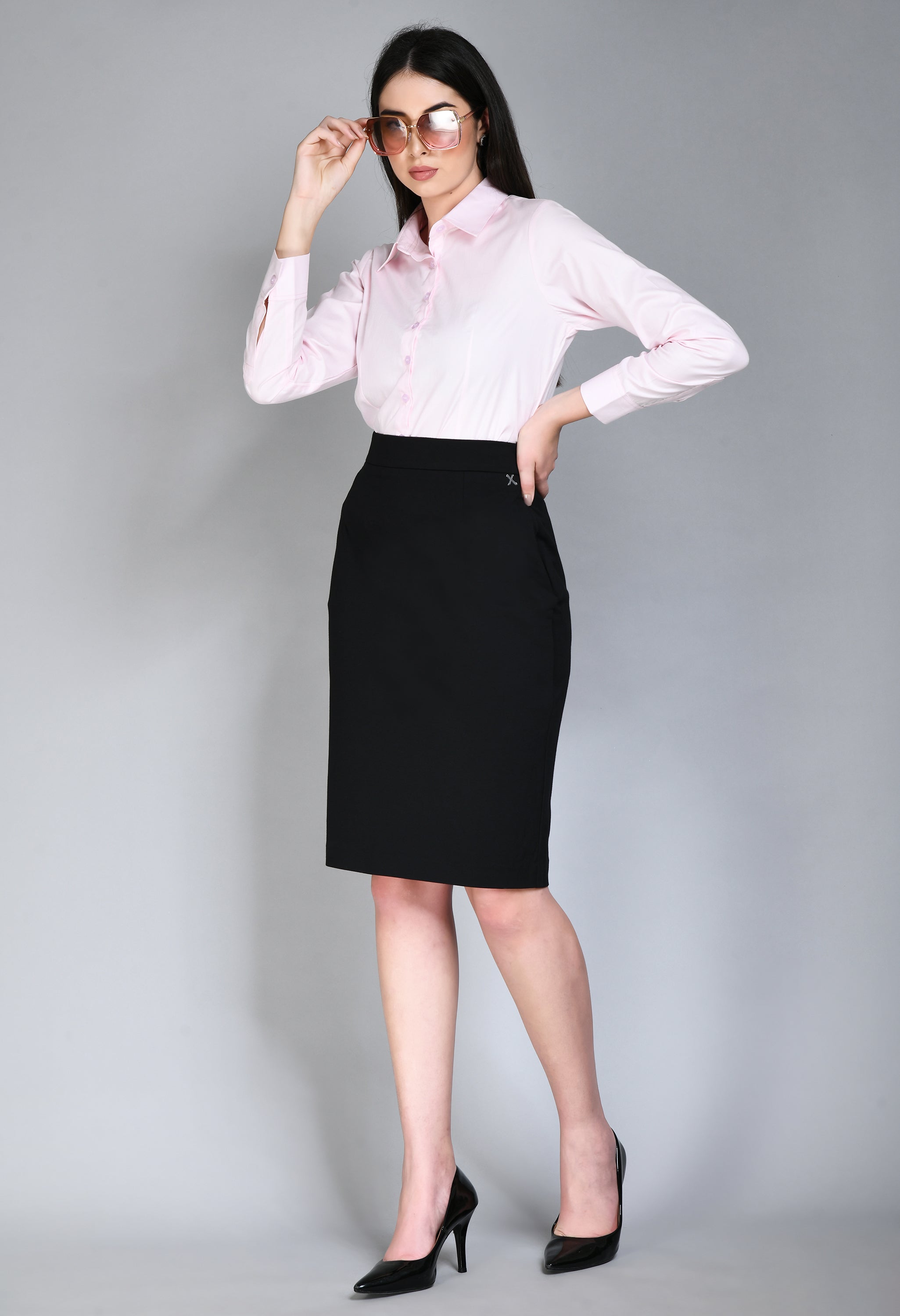 Exude Leadership Solid 4 Way Stretch Pencil Skirt