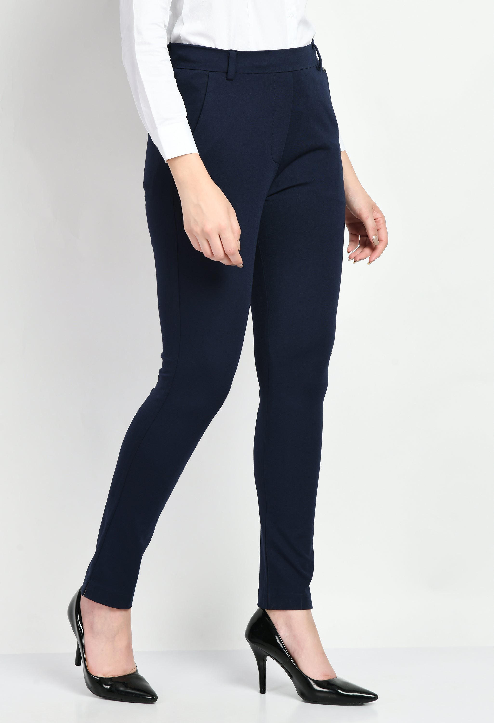 Exude Respect Solid 4 Way Stretch Slim Trousers