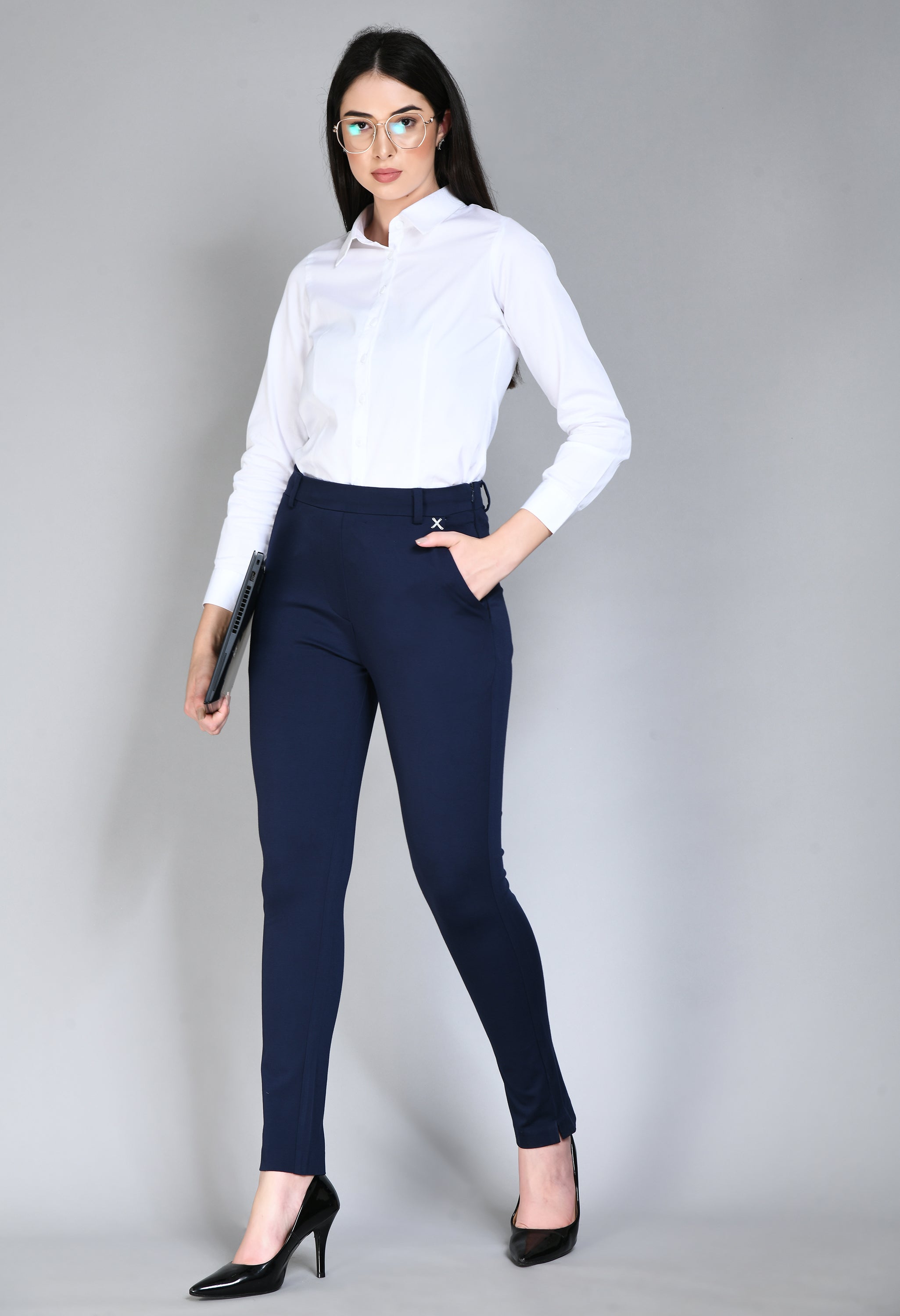 Exude Respect Solid 4 Way Stretch Slim Trousers