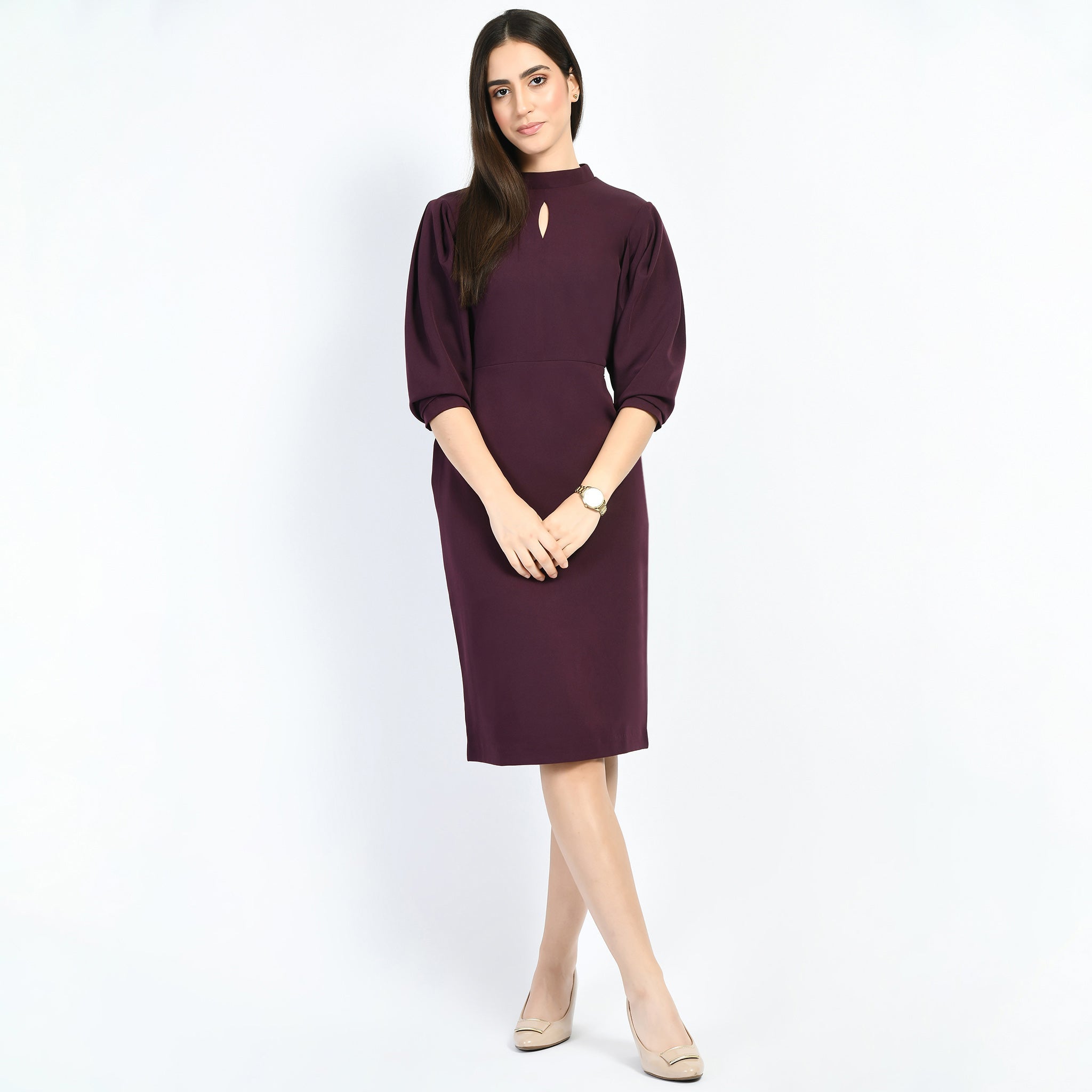 Exude Allure Puffed Sleeves Sheath Dress