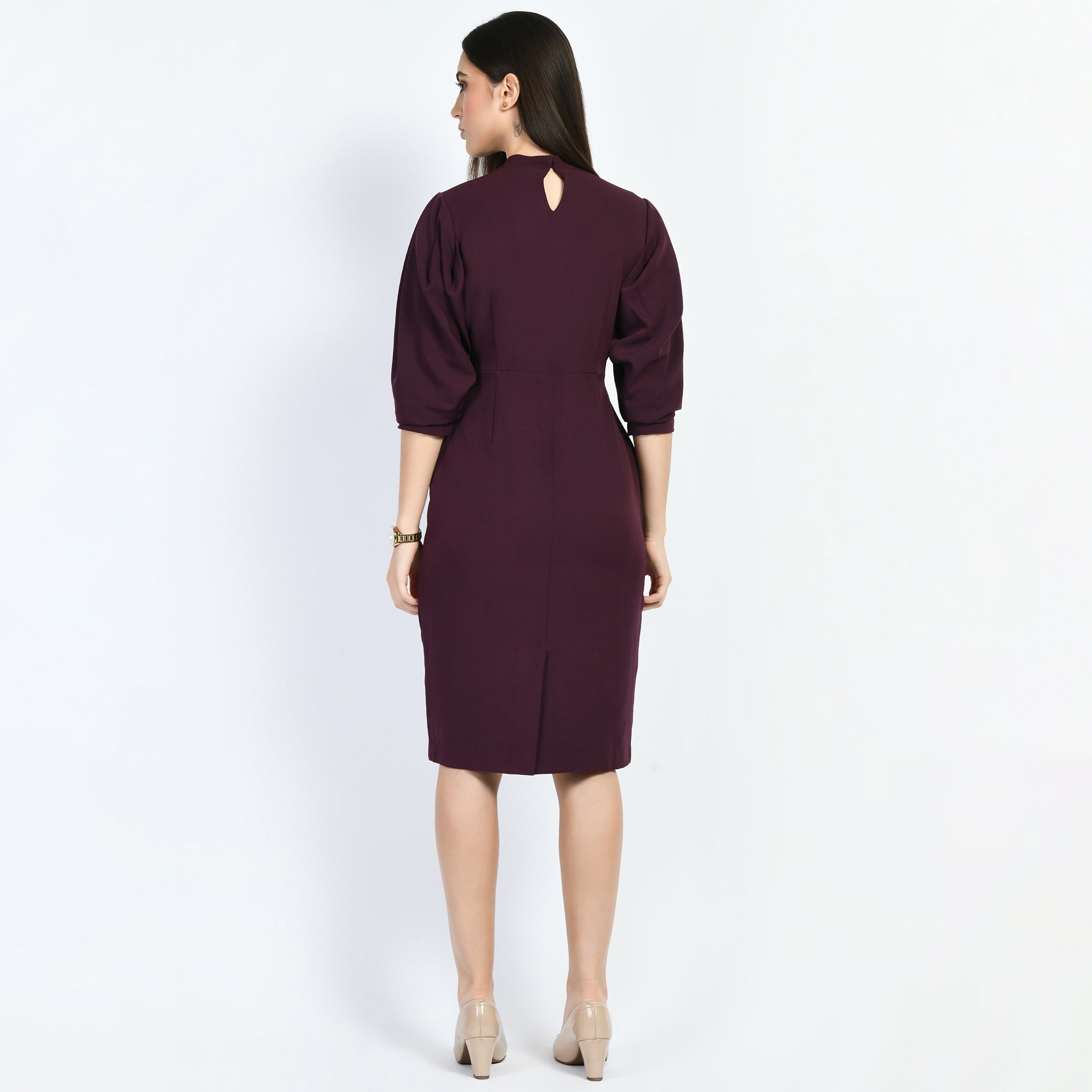 Exude Allure Puffed Sleeves Sheath Dress