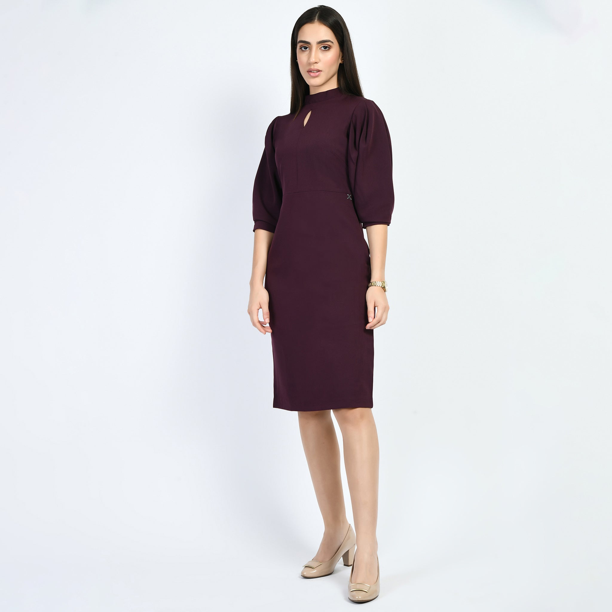 Exude Allure Puffed Sleeves Sheath Dress