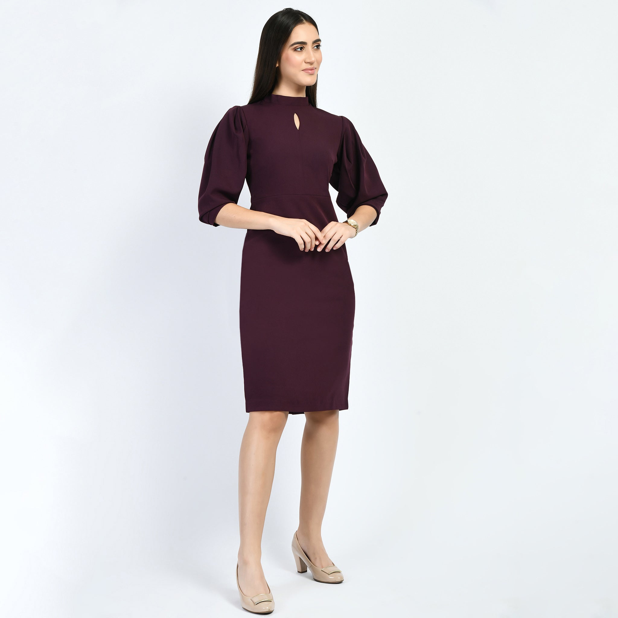 Exude Allure Puffed Sleeves Sheath Dress