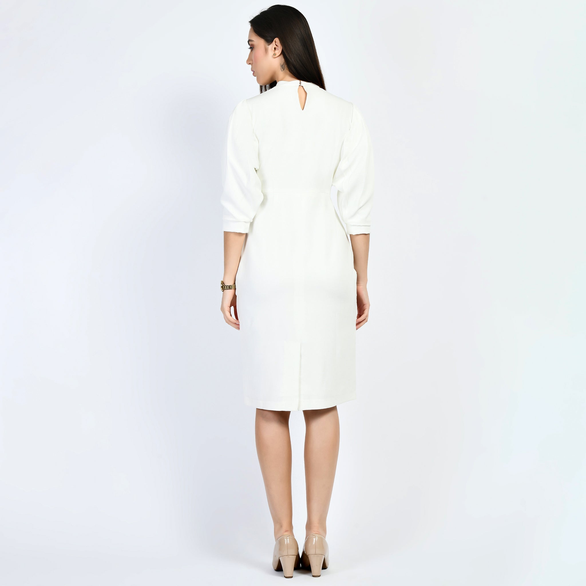 Exude Allure Puffed Sleeves Sheath Dress