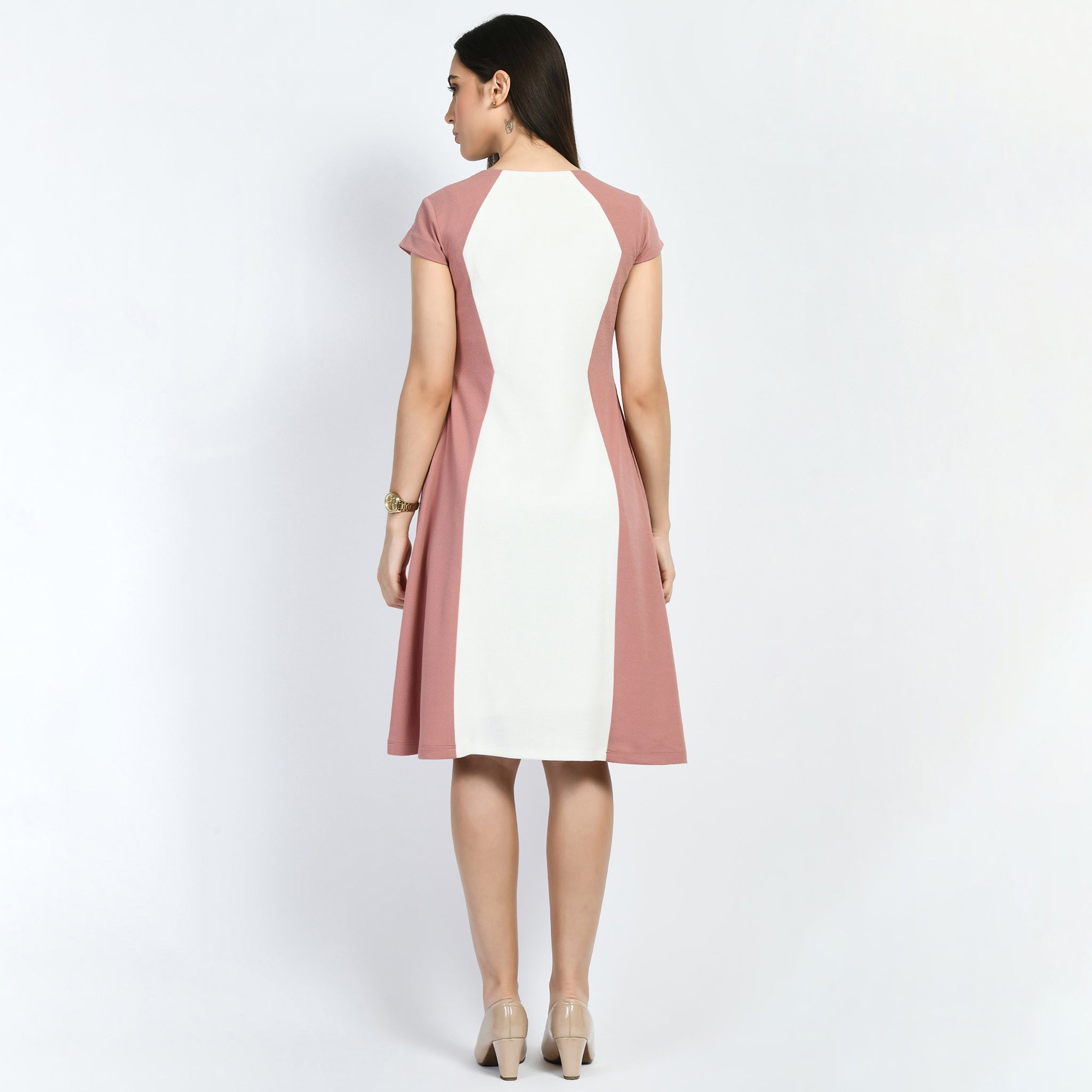 Exude Awe Colour-blocked Sculpt A-line Dress