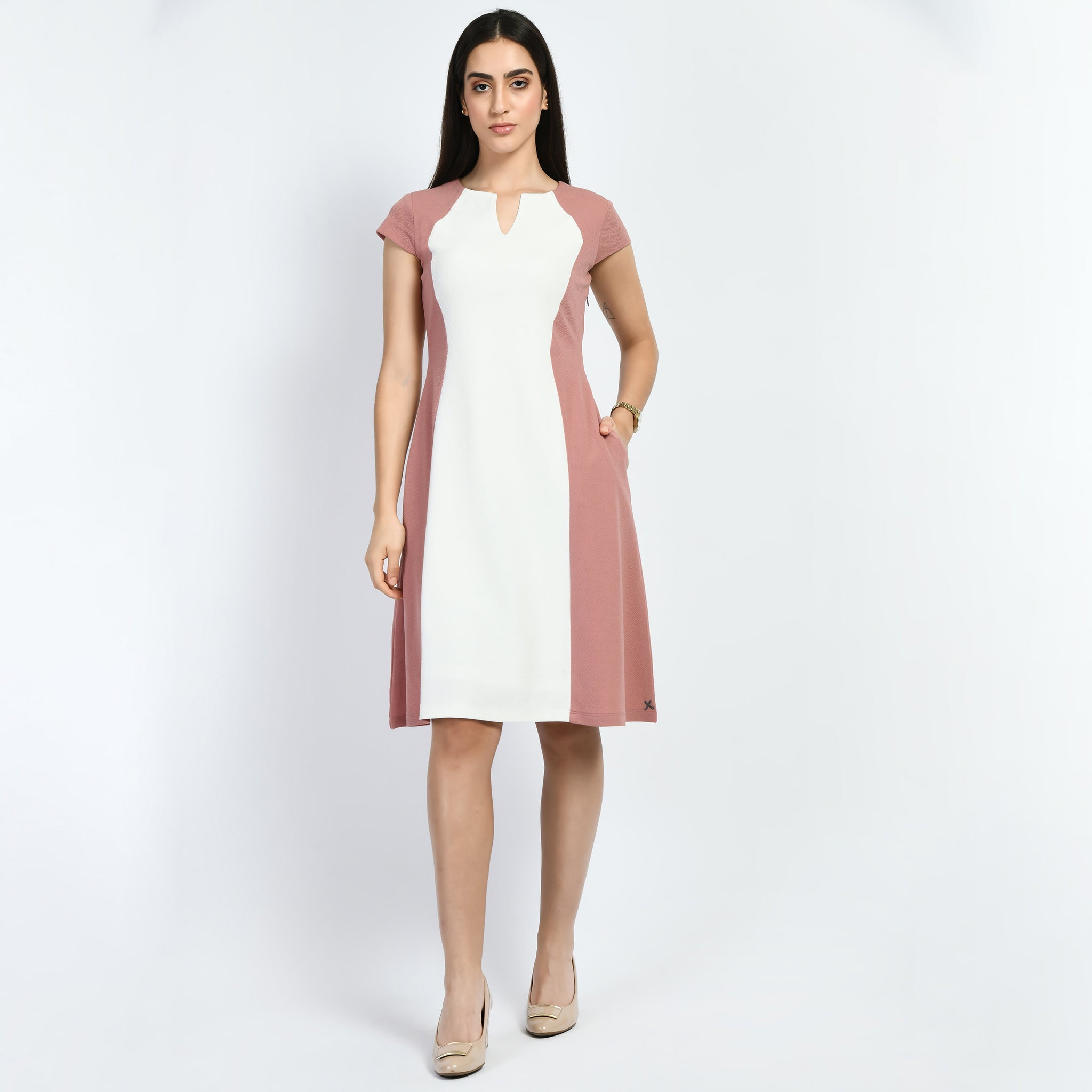 Exude Awe Colour-blocked Sculpt A-line Dress