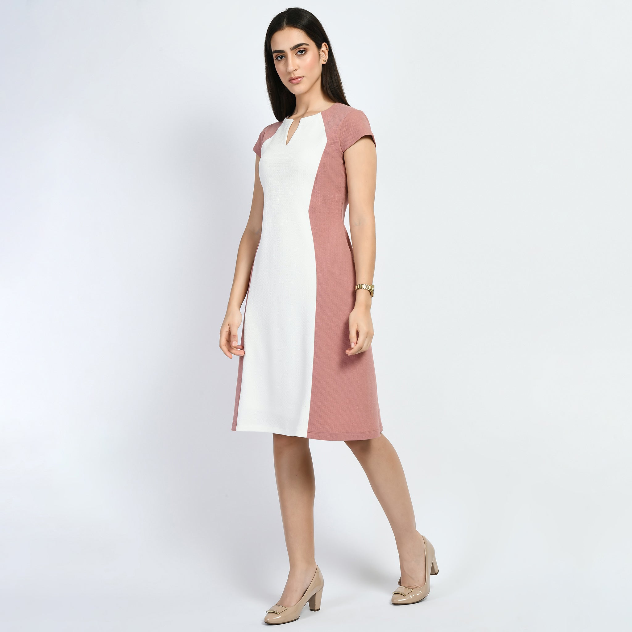 Exude Awe Colour-blocked Sculpt A-line Dress