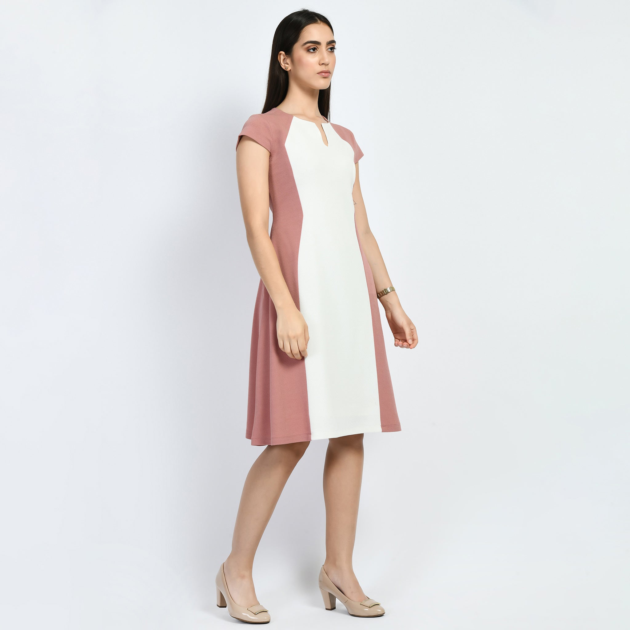 Exude Awe Colour-blocked Sculpt A-line Dress