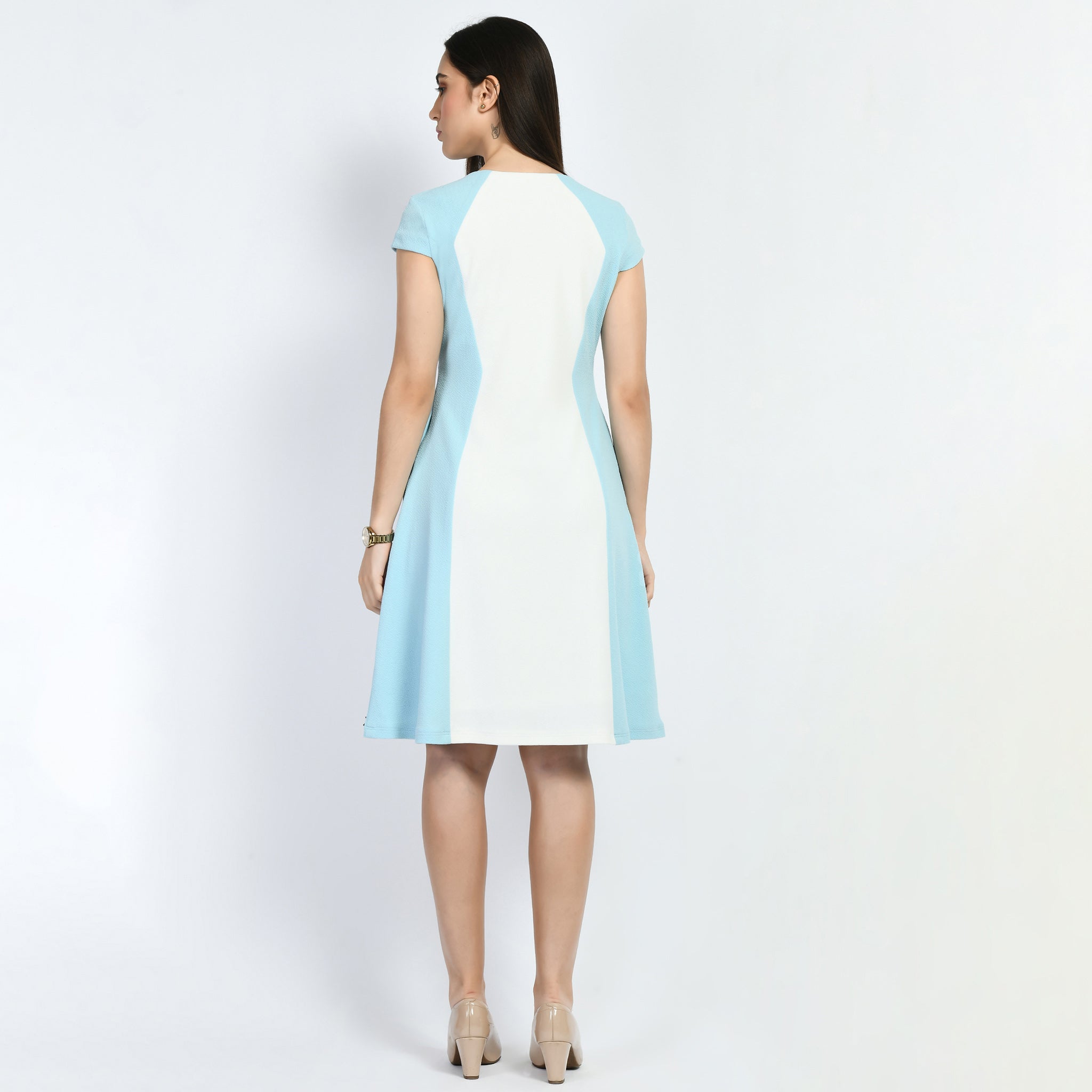 Exude Awe Colour-blocked Sculpt A-line Dress