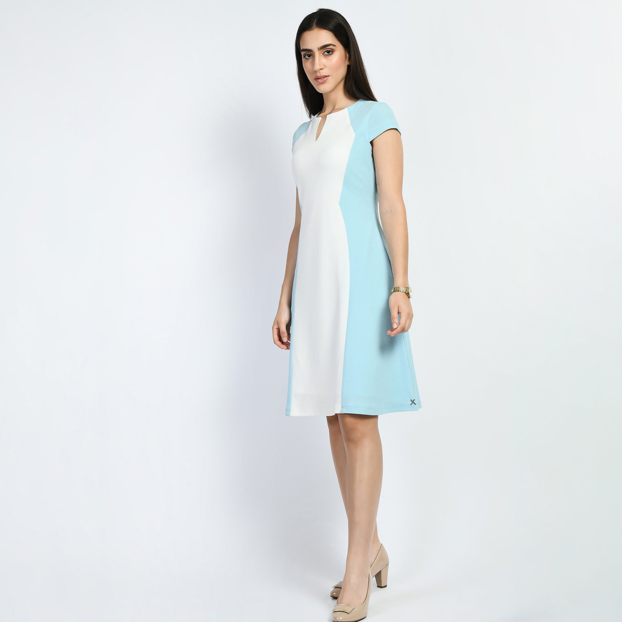 Exude Awe Colour-blocked Sculpt A-line Dress