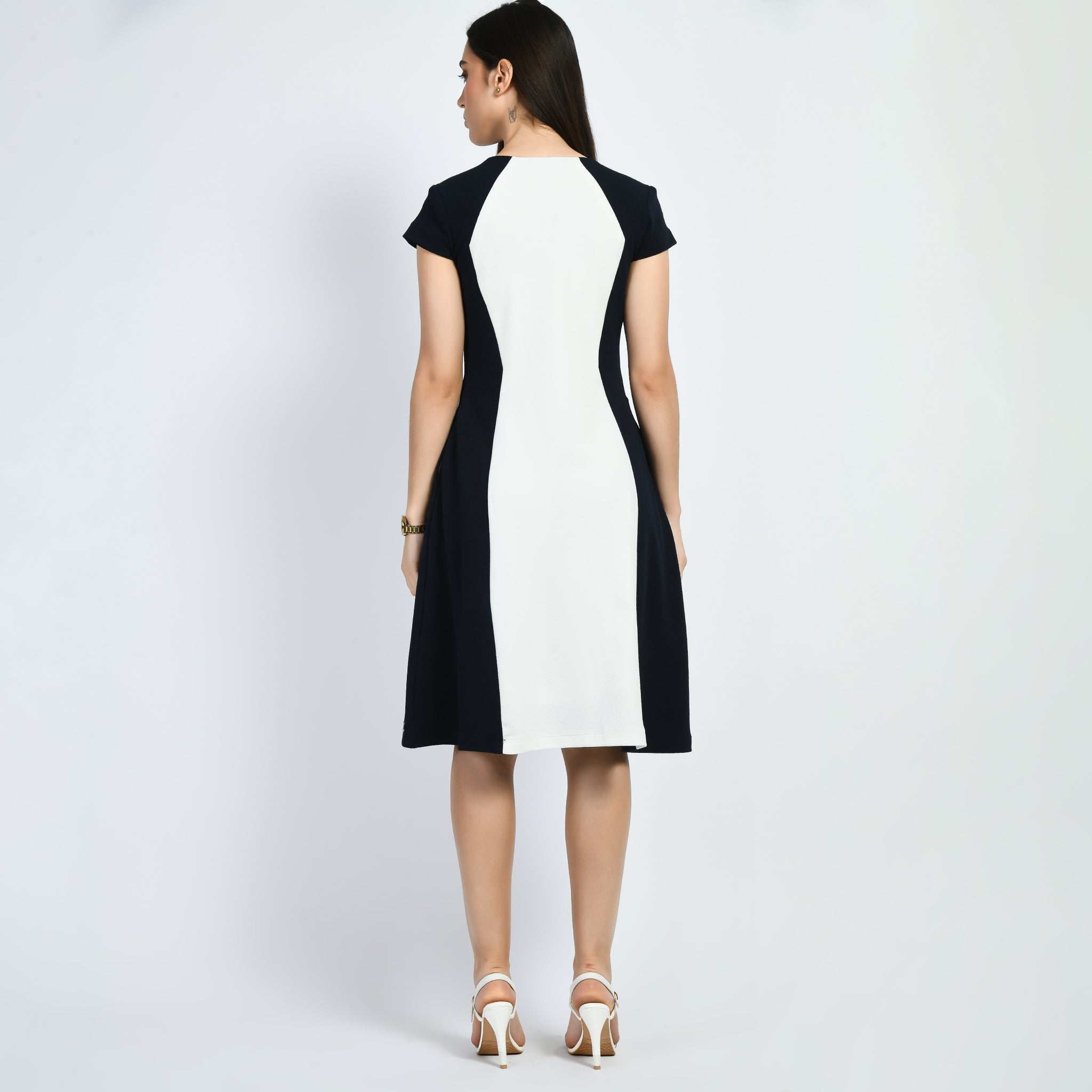 Exude Awe Colour-blocked Sculpt A-line Dress