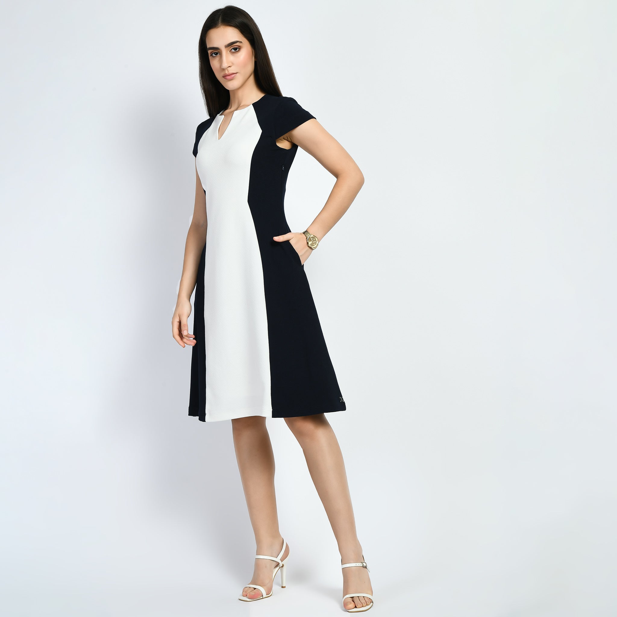 Exude Awe Colour-blocked Sculpt A-line Dress