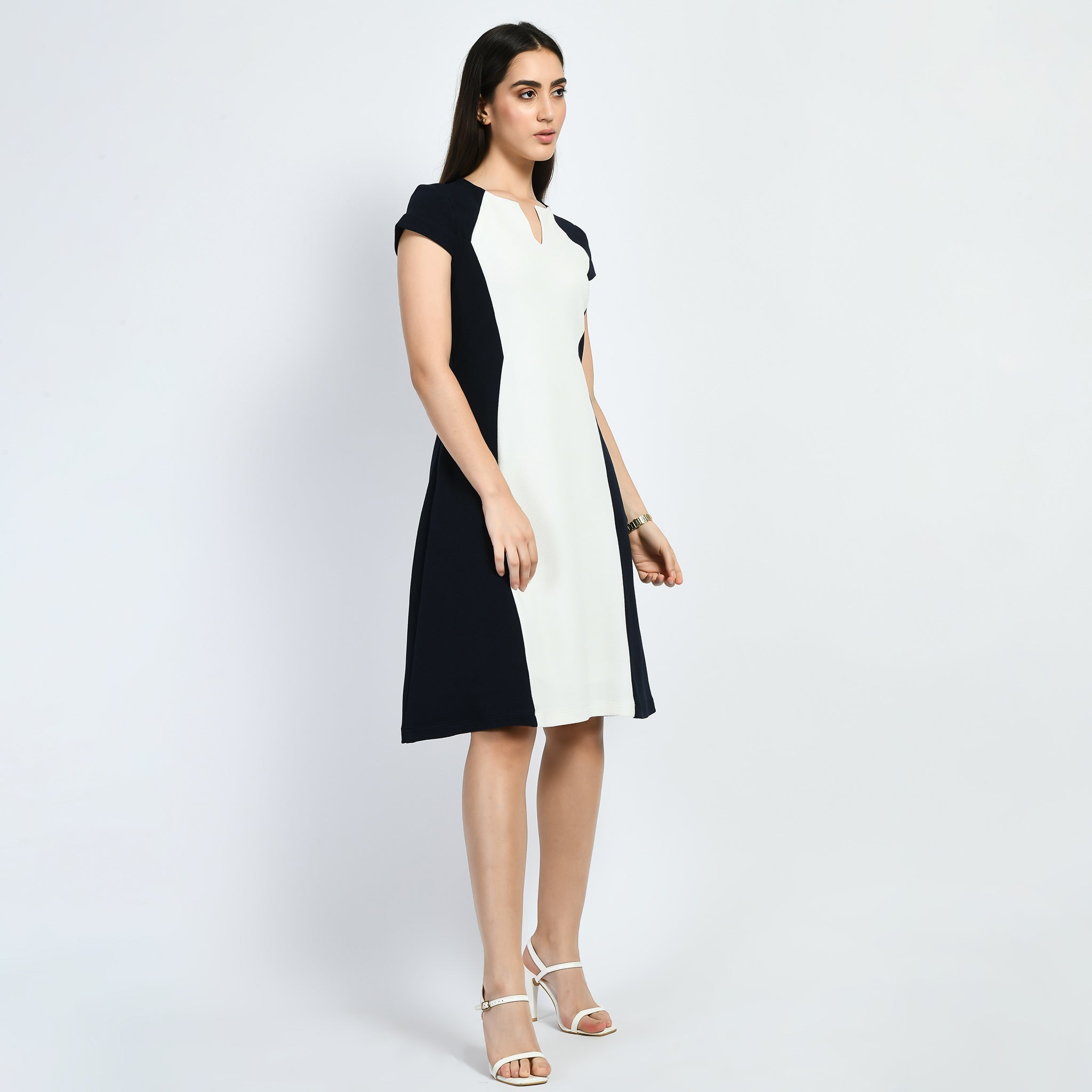 Exude Awe Colour-blocked Sculpt A-line Dress