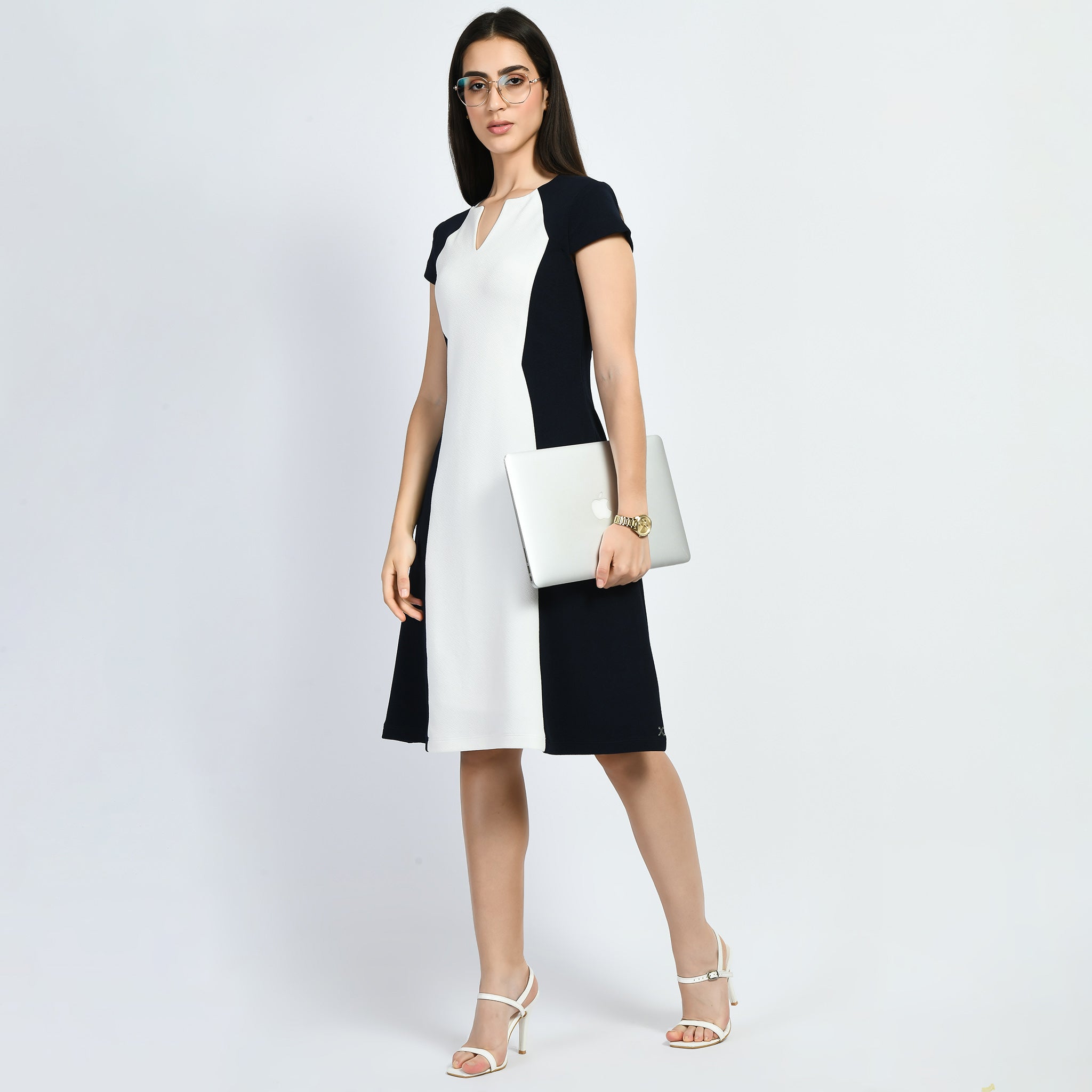 Exude Awe Colour-blocked Sculpt A-line Dress