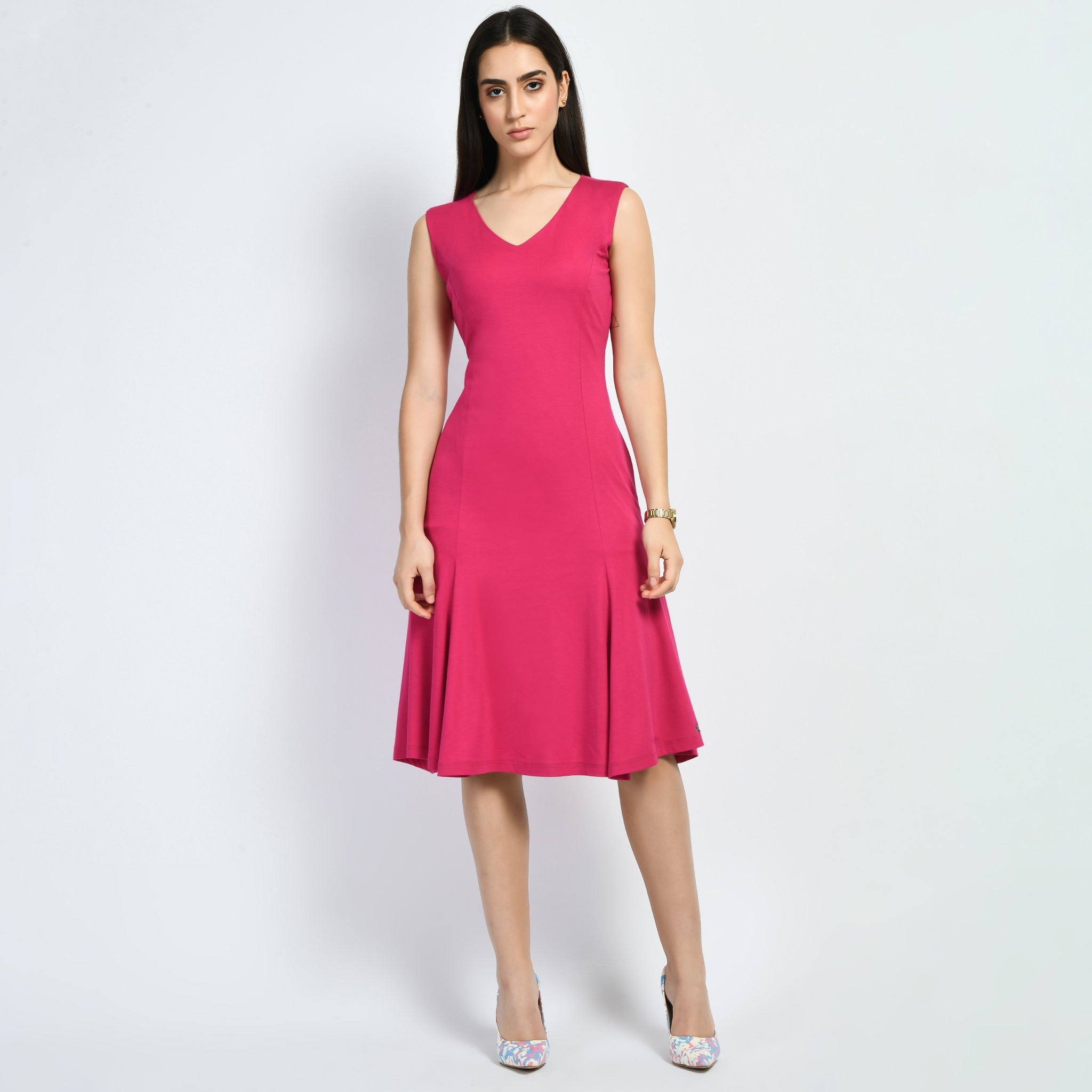 Exude Appeal Flared V-neck Dress