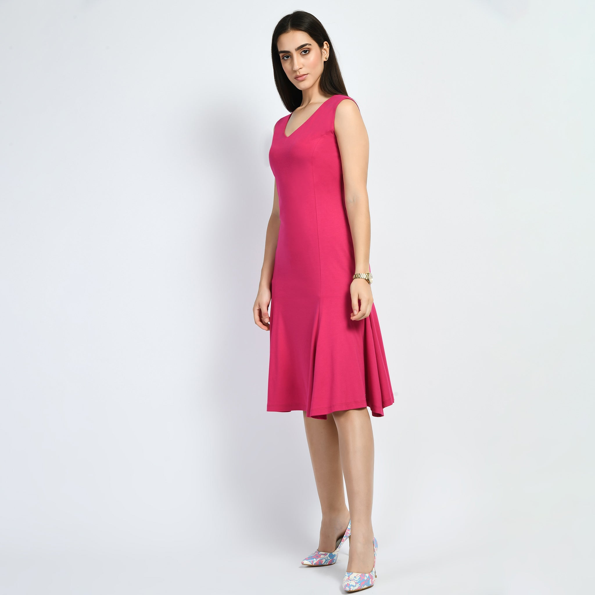 Exude Appeal Flared V-neck Dress