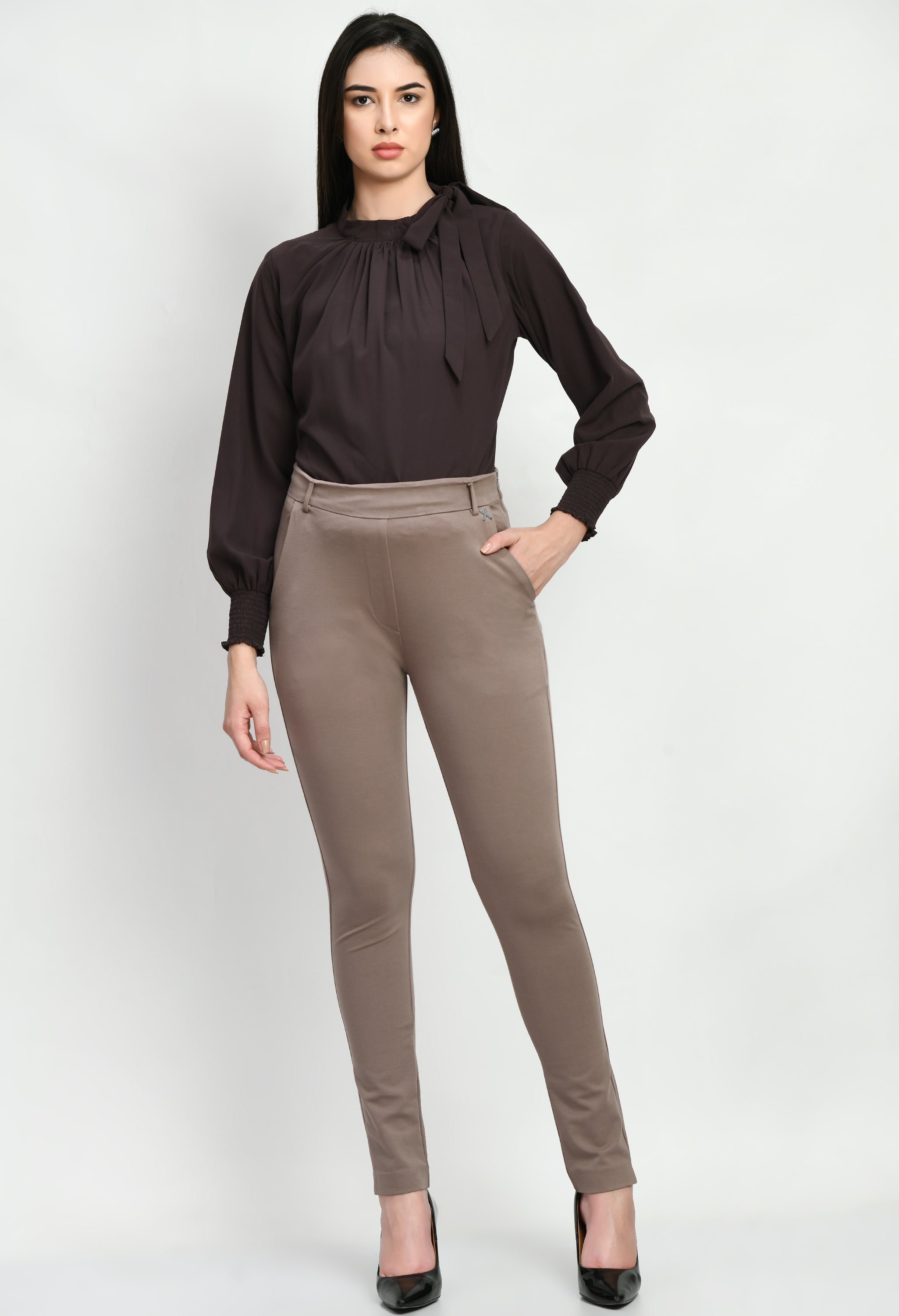 Exude Respect Solid 4 Way Stretch Slim Trousers