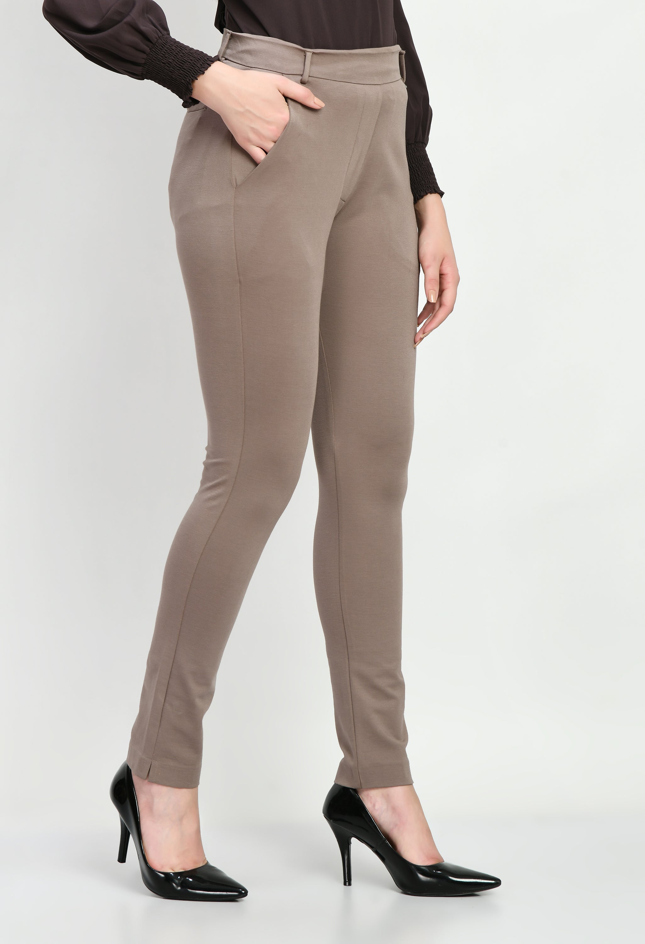 Exude Respect Solid 4 Way Stretch Slim Trousers