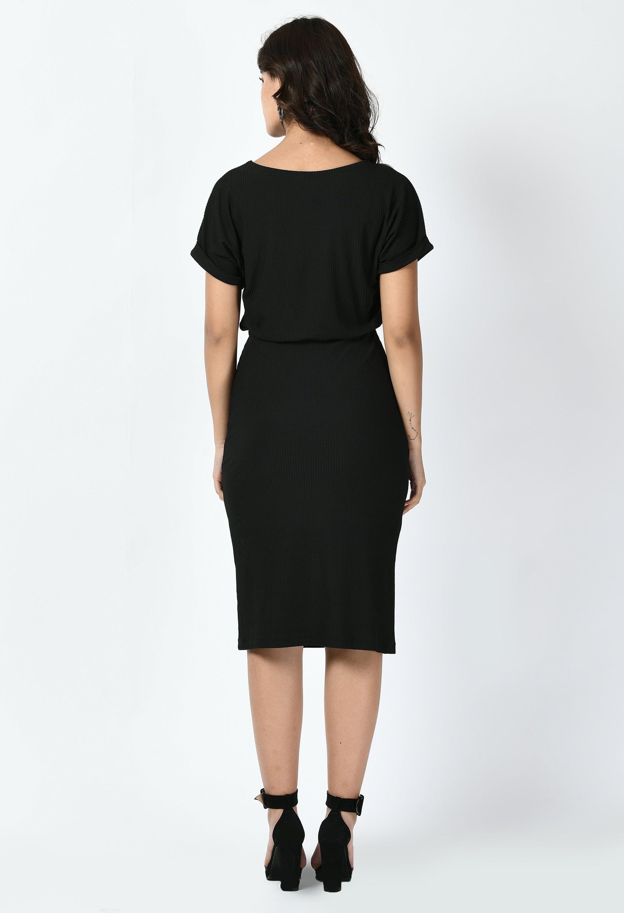 Exude Enigma Ribbed Blouson Dress