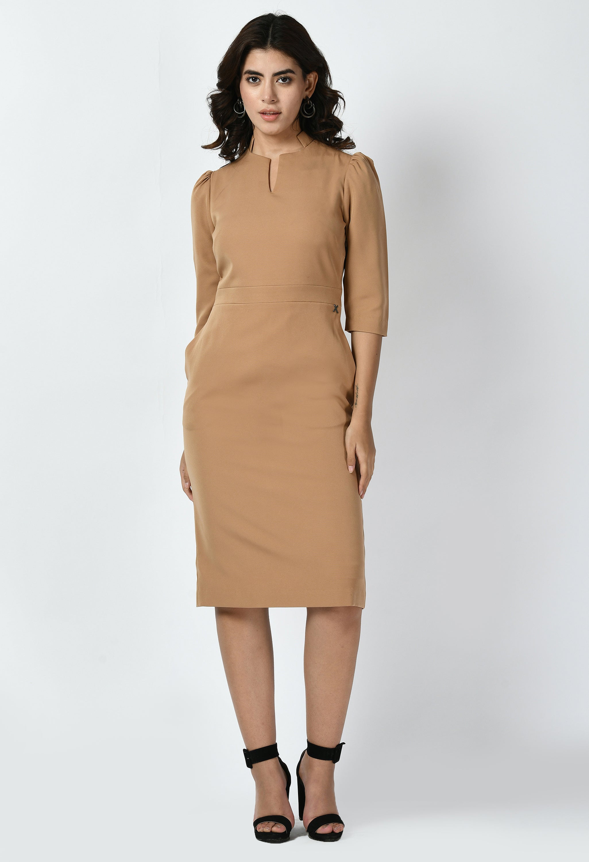 Exude Grace Puff Sleeves Sheath Dress