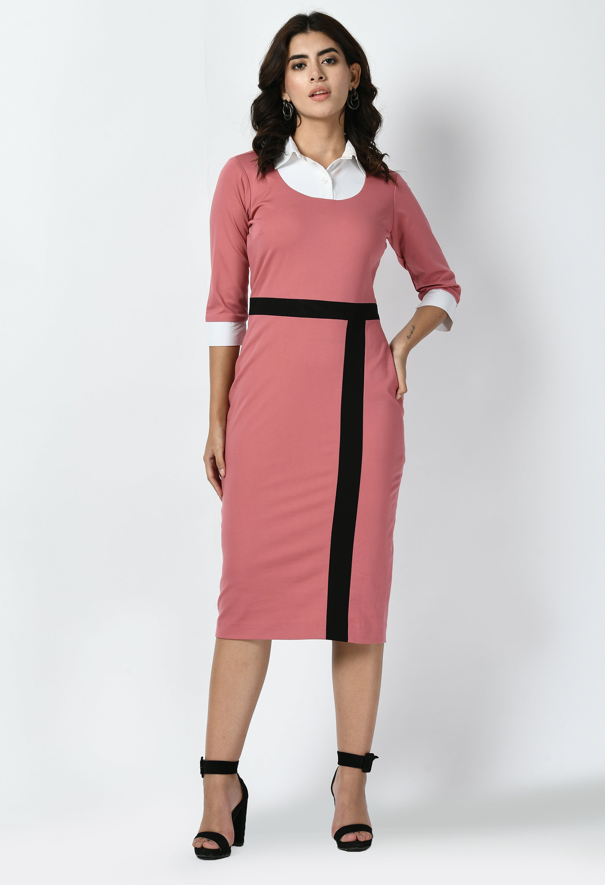 Exude Paramount Shirt Colour blocked Sheath Dress