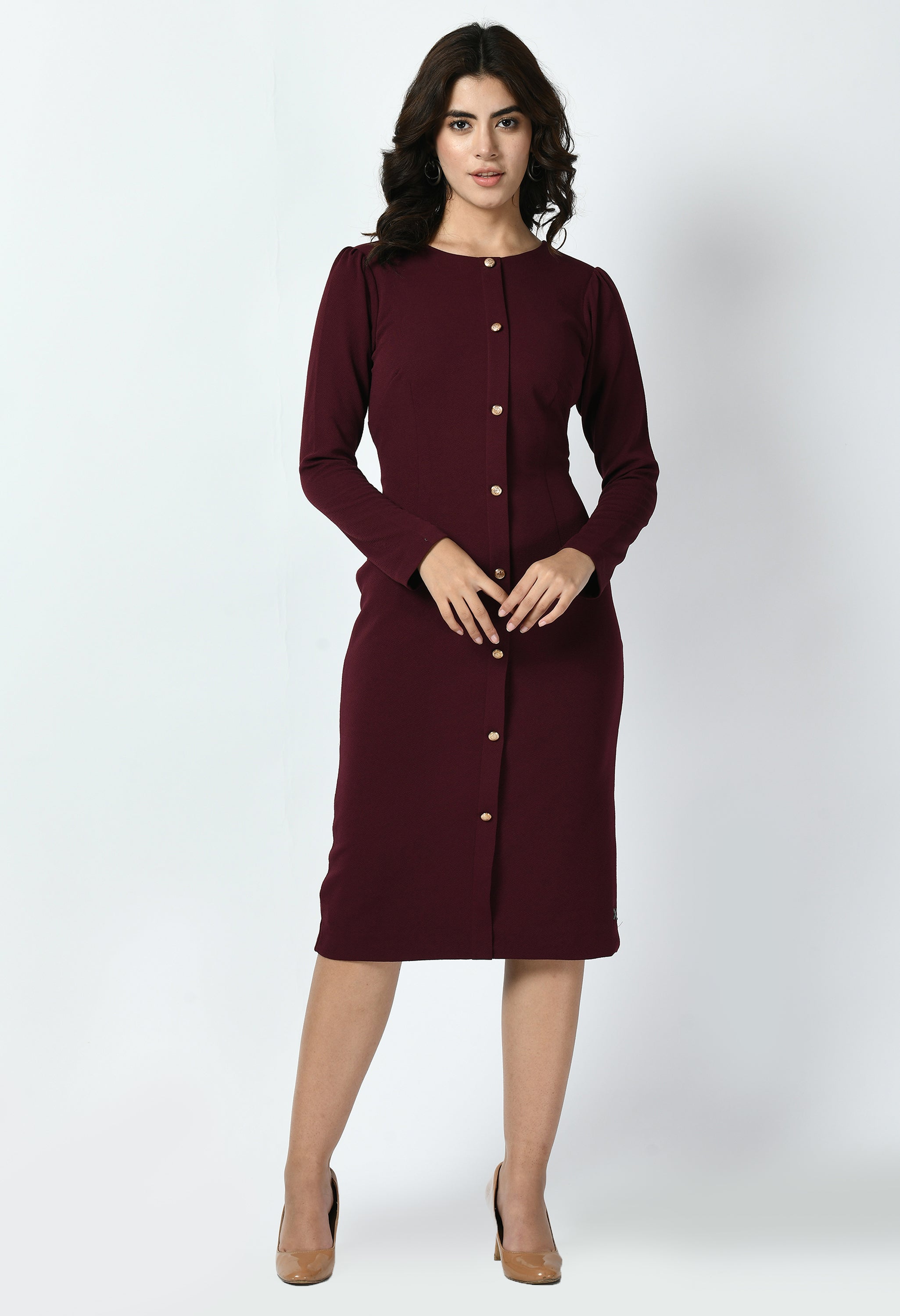 Exude Acme Button Down Midi Sheath Dress