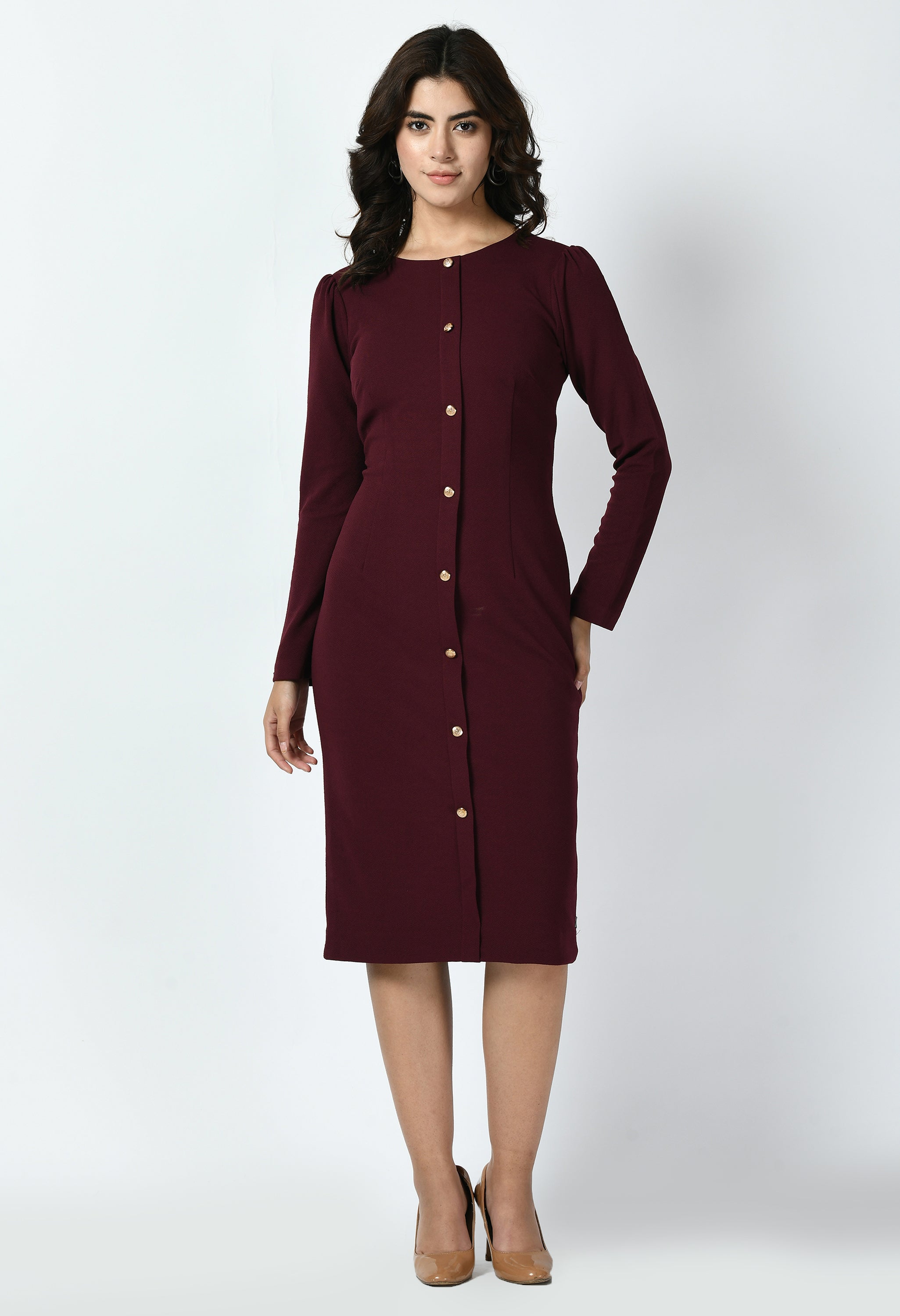 Exude Acme Button Down Midi Sheath Dress