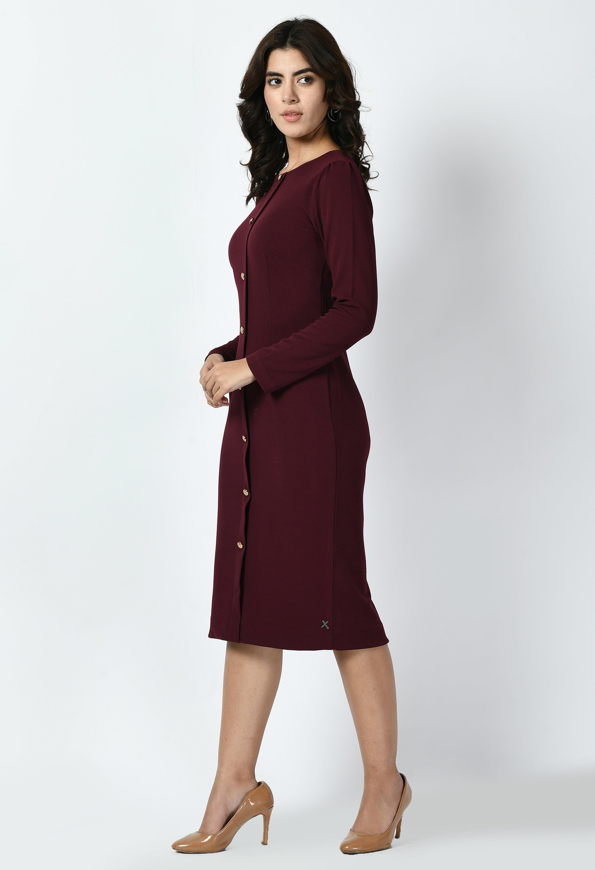 Exude Acme Button Down Midi Sheath Dress