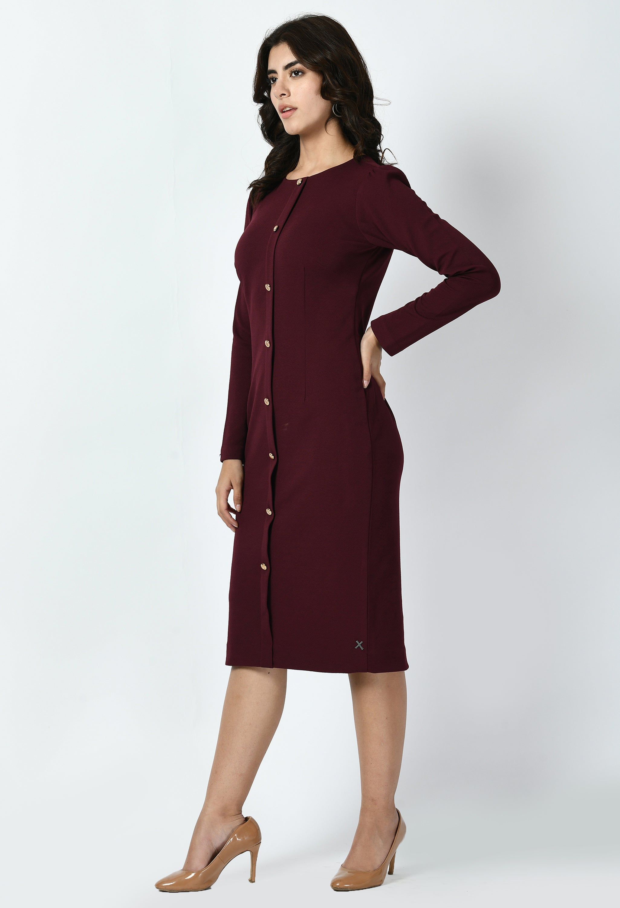 Exude Acme Button Down Midi Sheath Dress