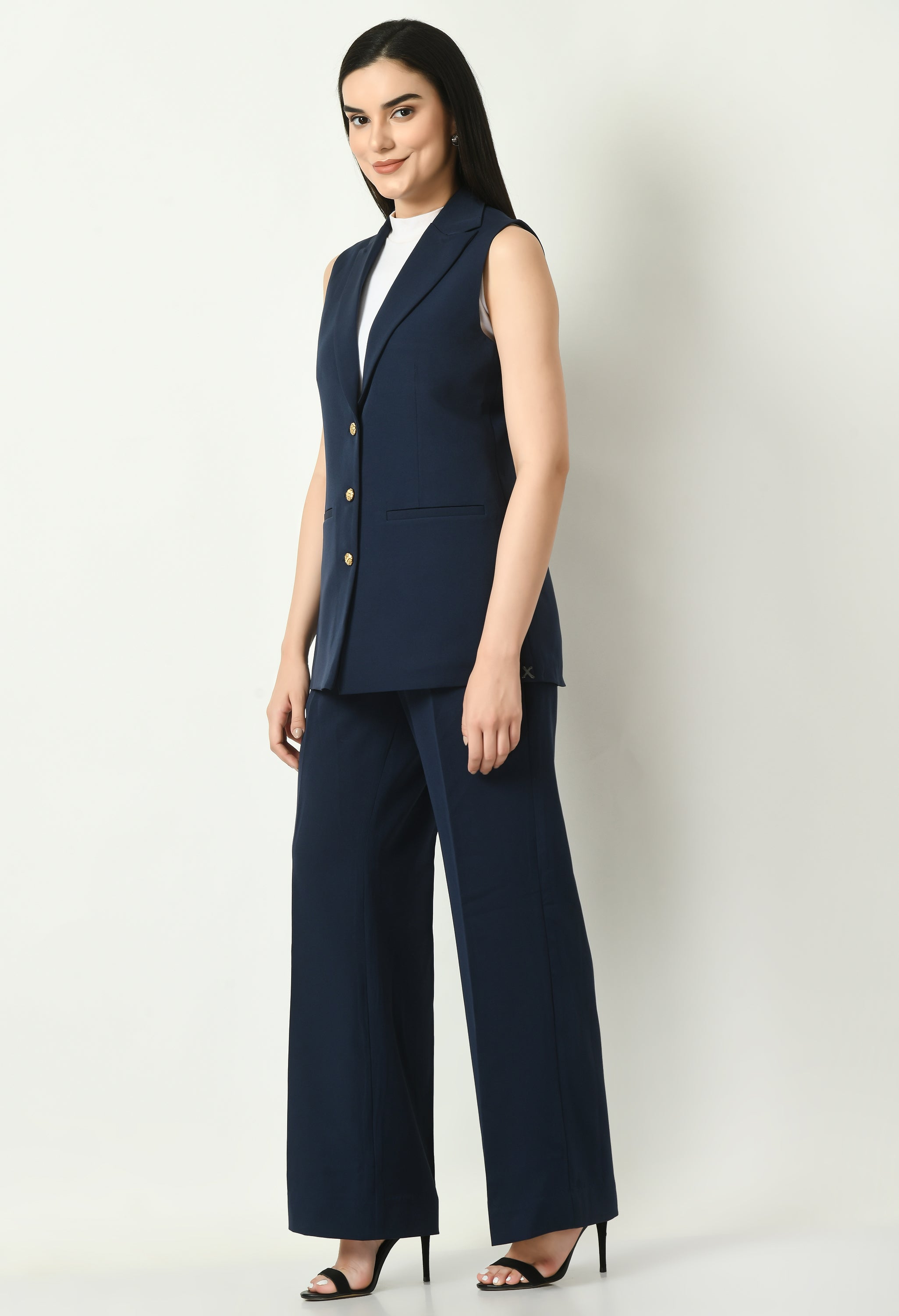 Exude Aspiration Sleeveless Blazer with Bootcut Trousers