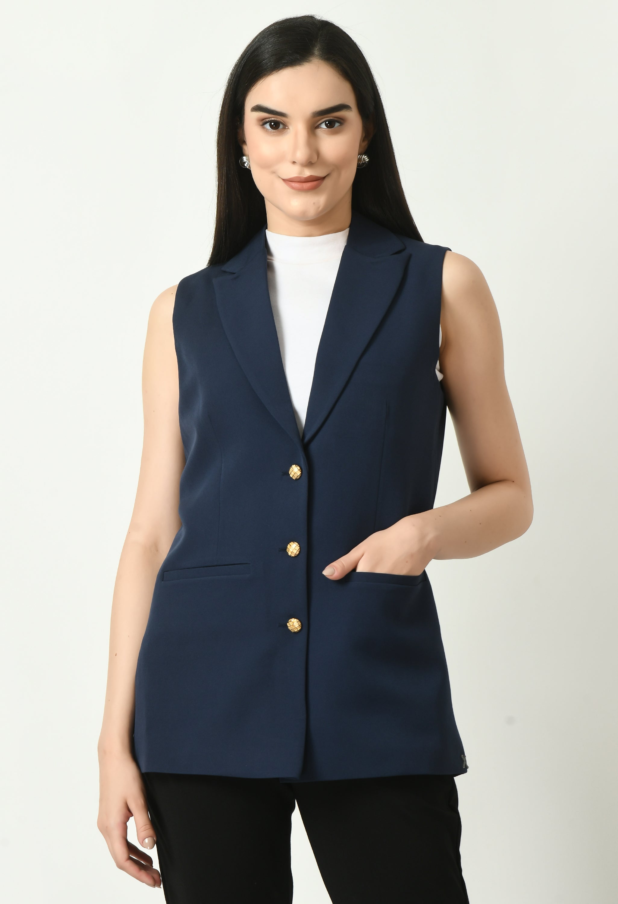 Exude Meridian Sleeveless Long Blazer