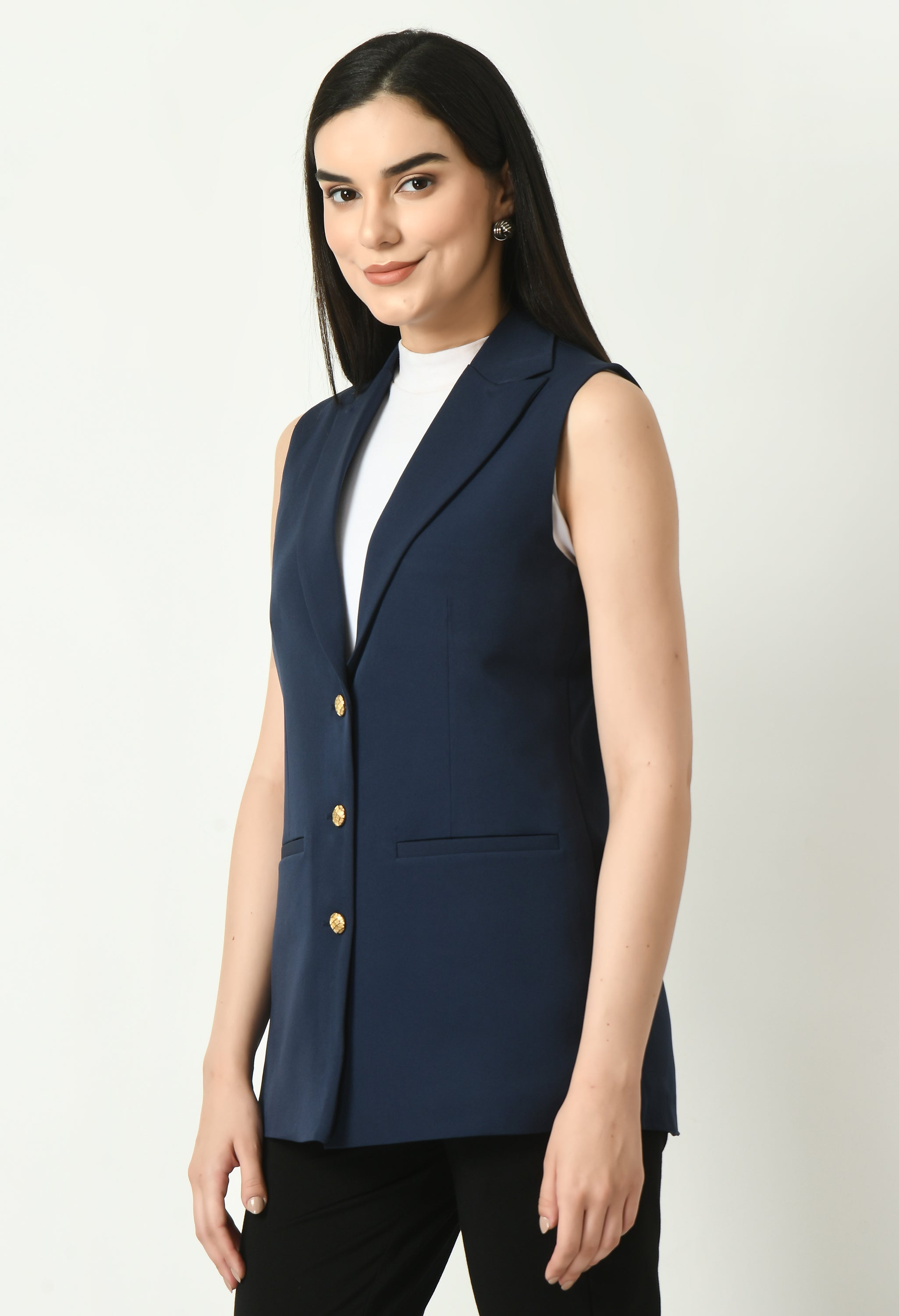 Exude Meridian Sleeveless Long Blazer