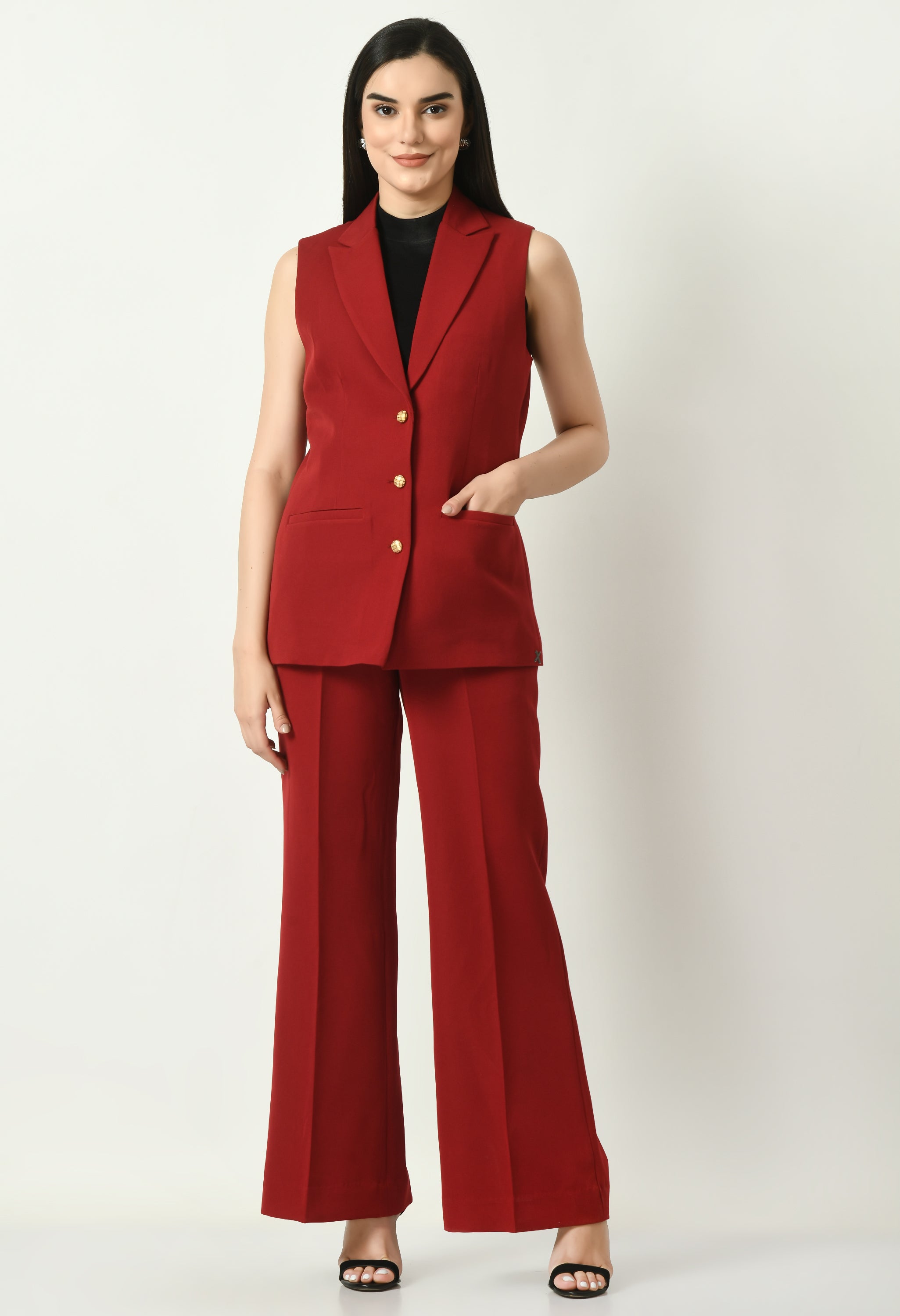 Exude Aspiration Sleeveless Blazer with Bootcut Trousers