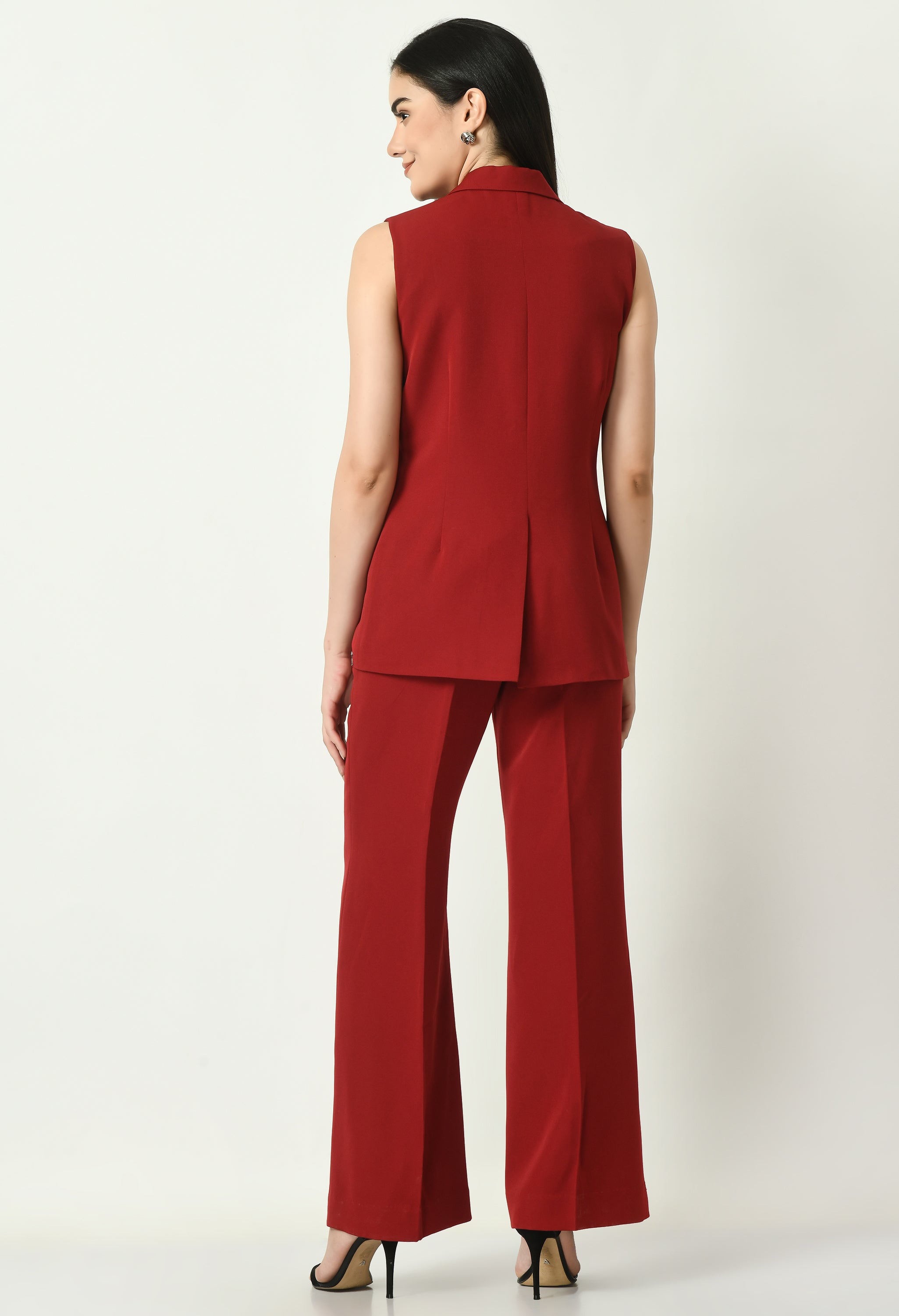 Exude Aspiration Sleeveless Blazer with Bootcut Trousers