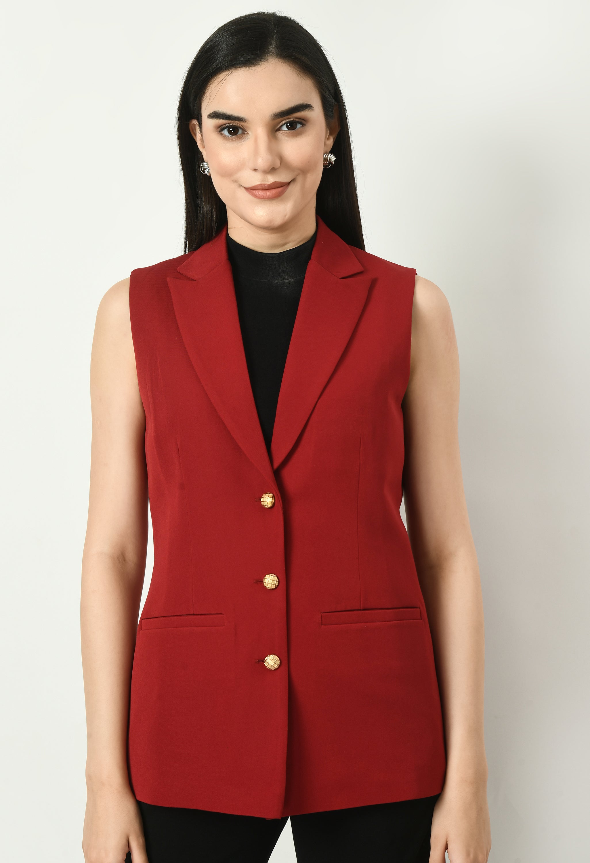 Exude Meridian Sleeveless Long Blazer