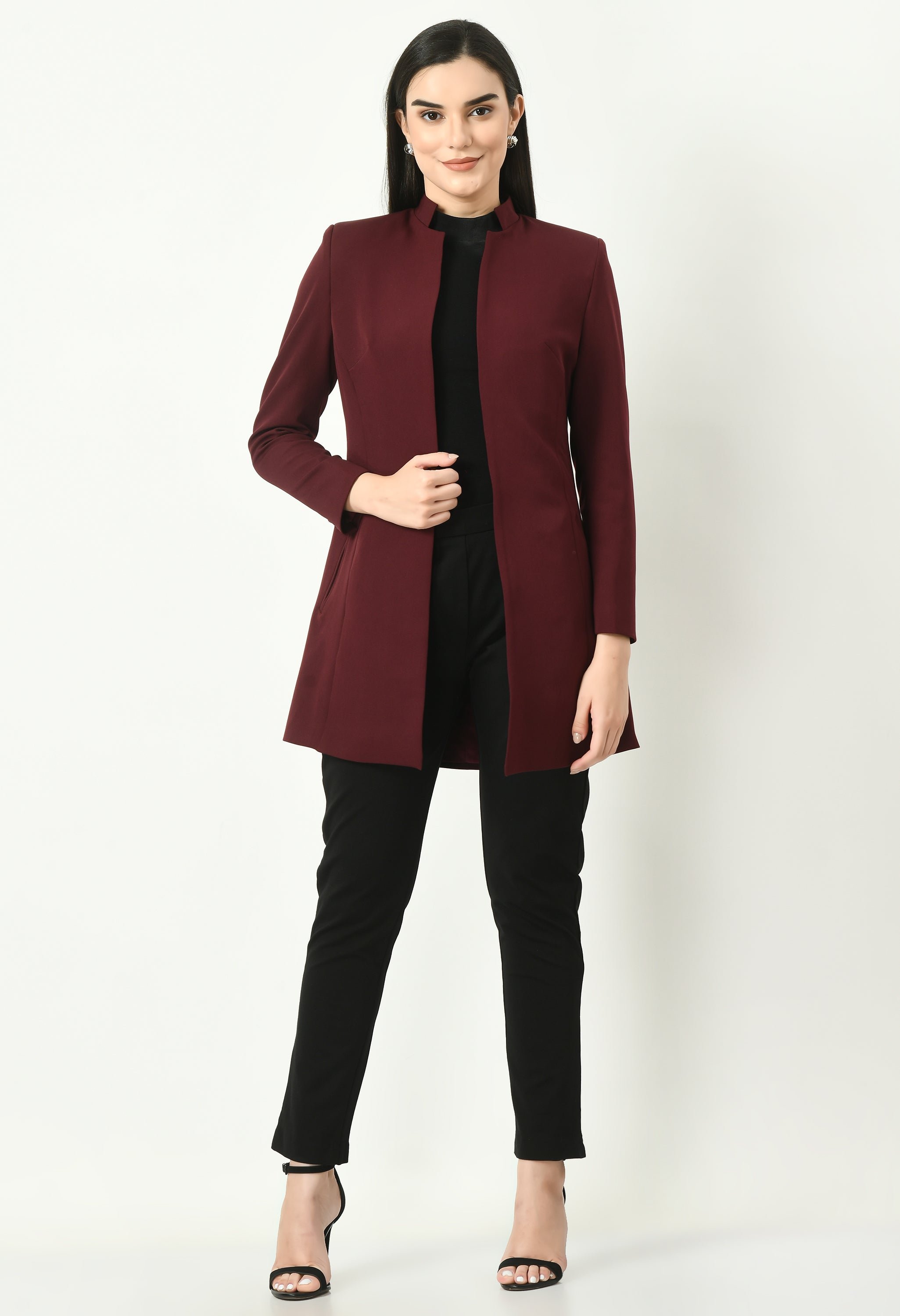 Exude Supremacy Solid Long Blazer