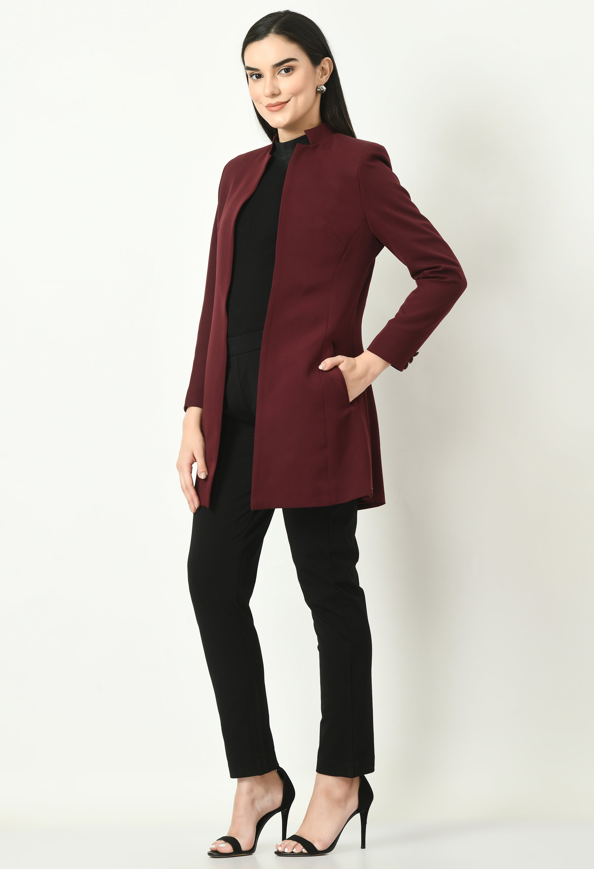 Exude Supremacy Solid Long Blazer