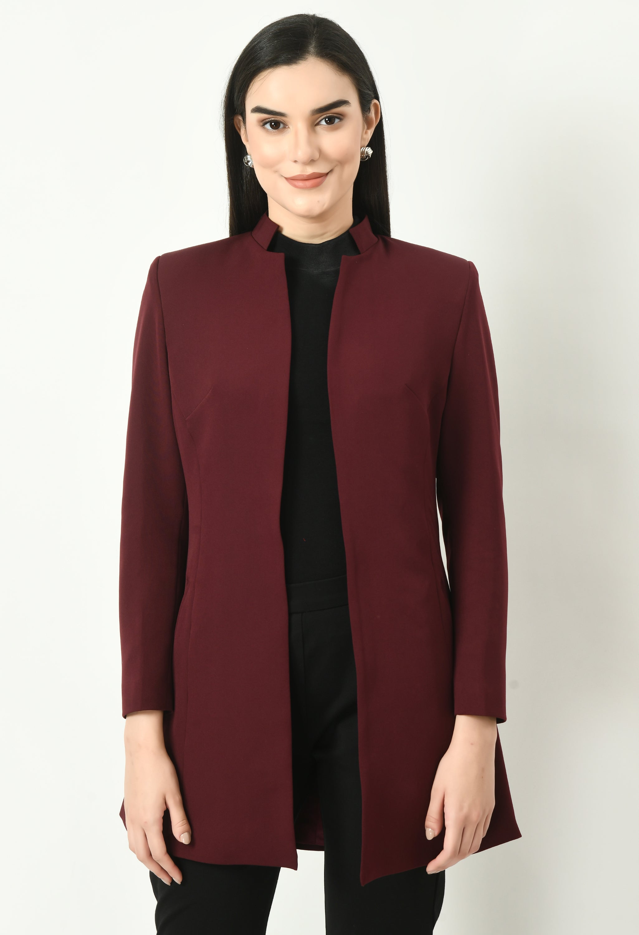 Exude Supremacy Solid Long Blazer