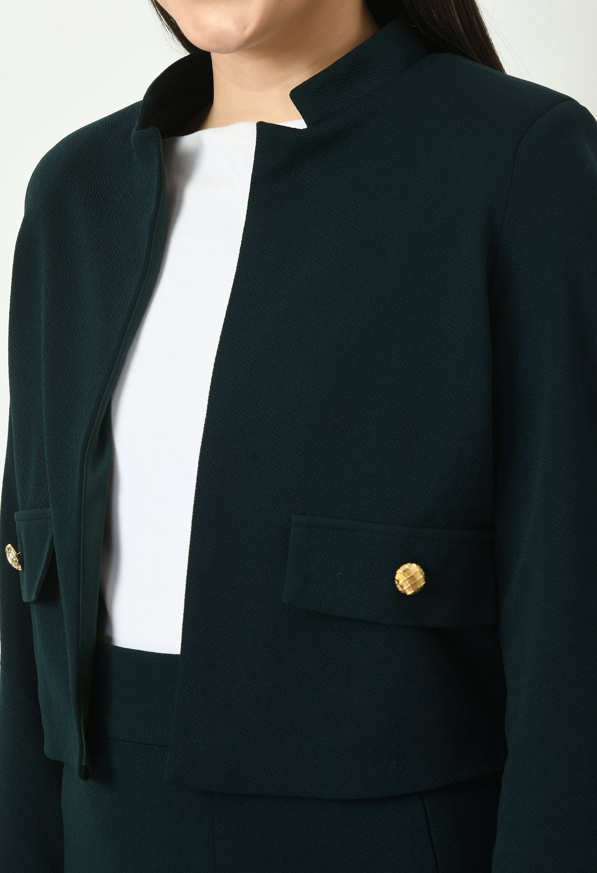 Exude Triumph Mandarin Collar Crop Blazer