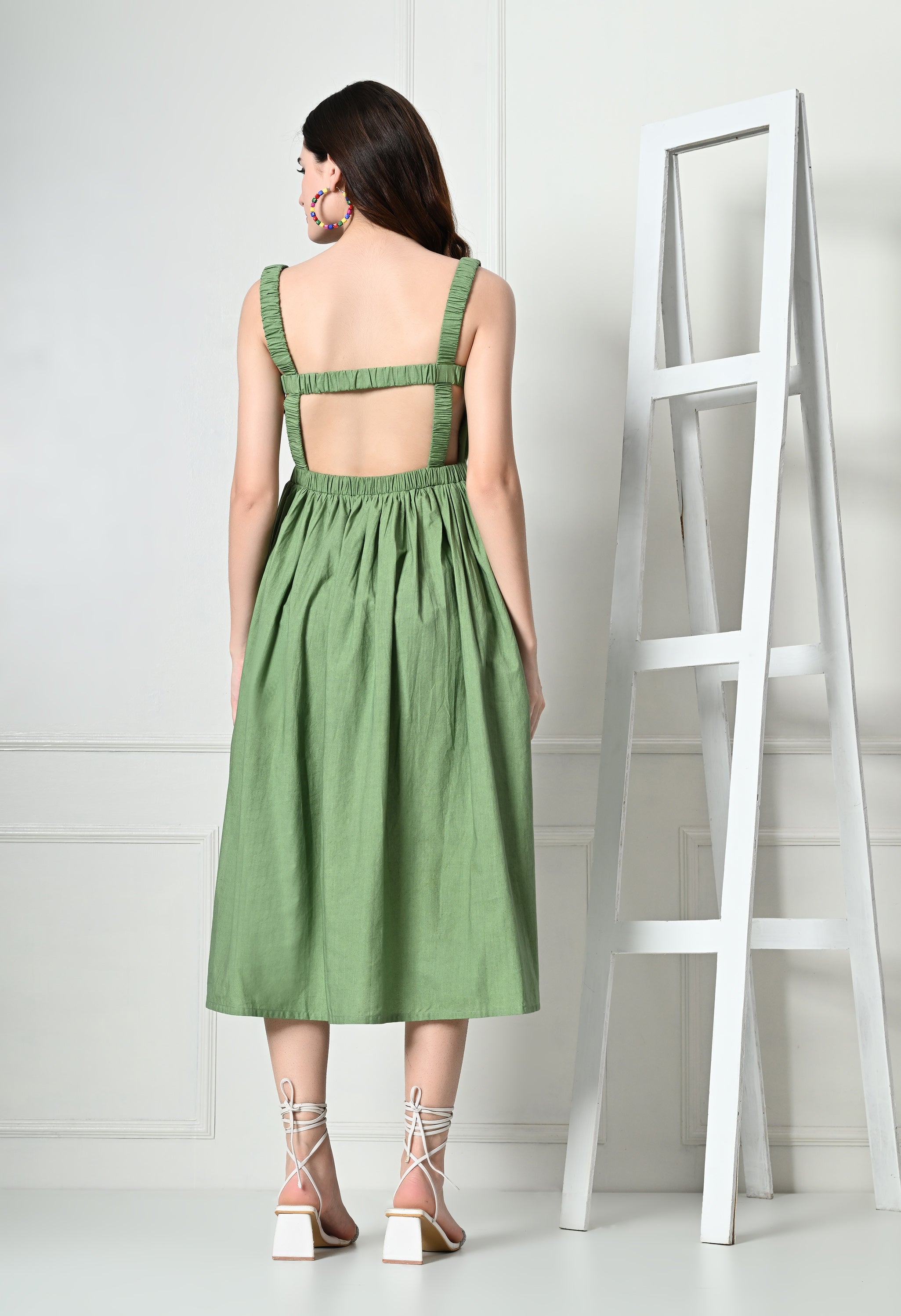 Green Organic Cotton Backless Dress