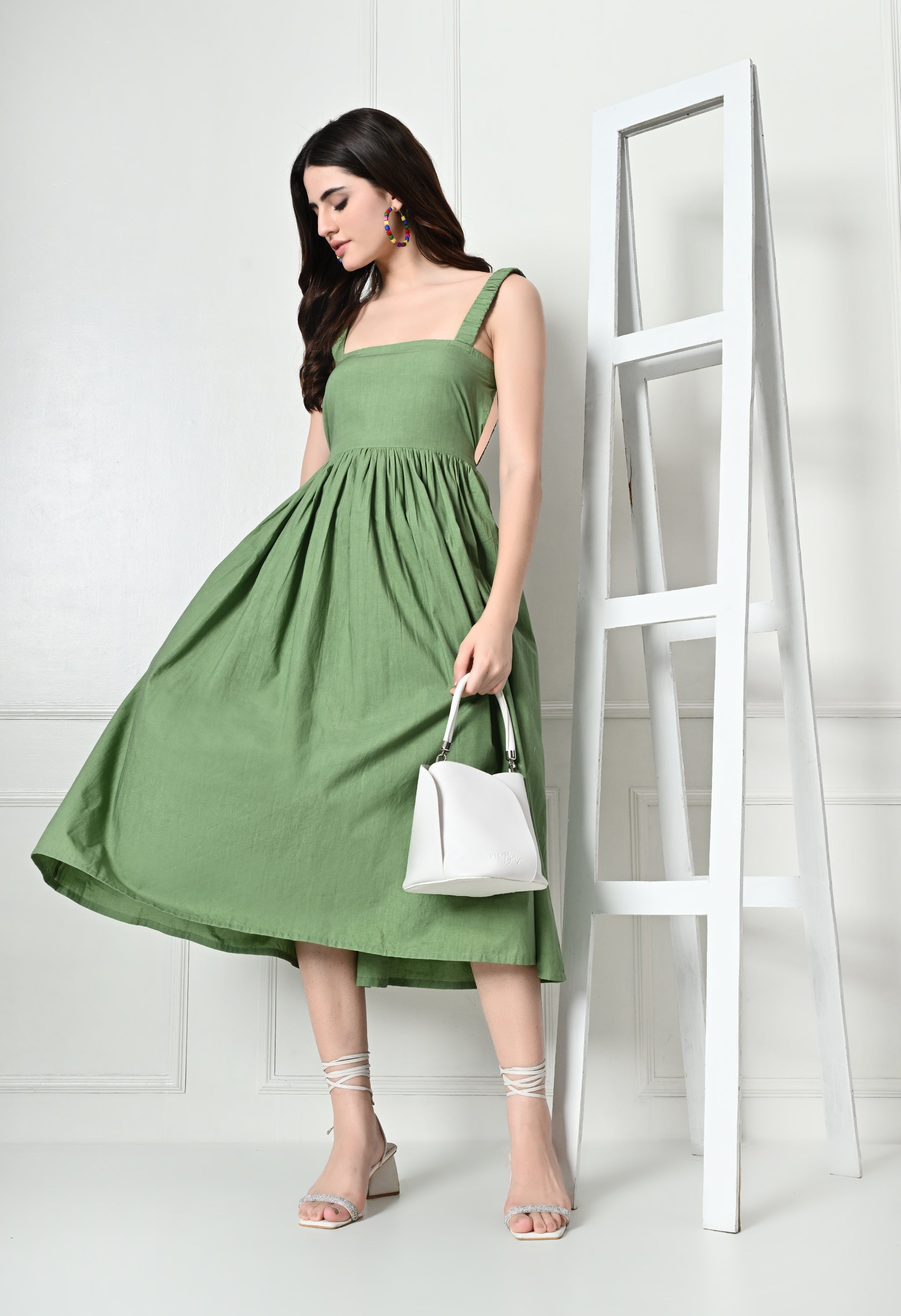 Green Organic Cotton Backless Dress