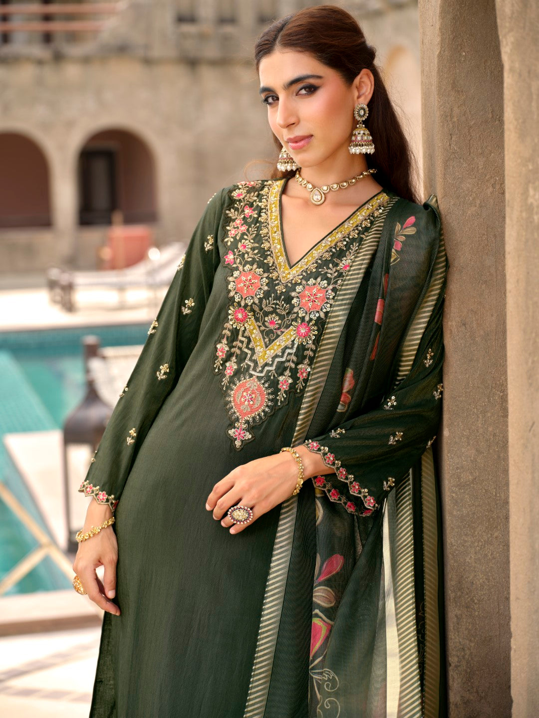 Vishesh moss full work suit set