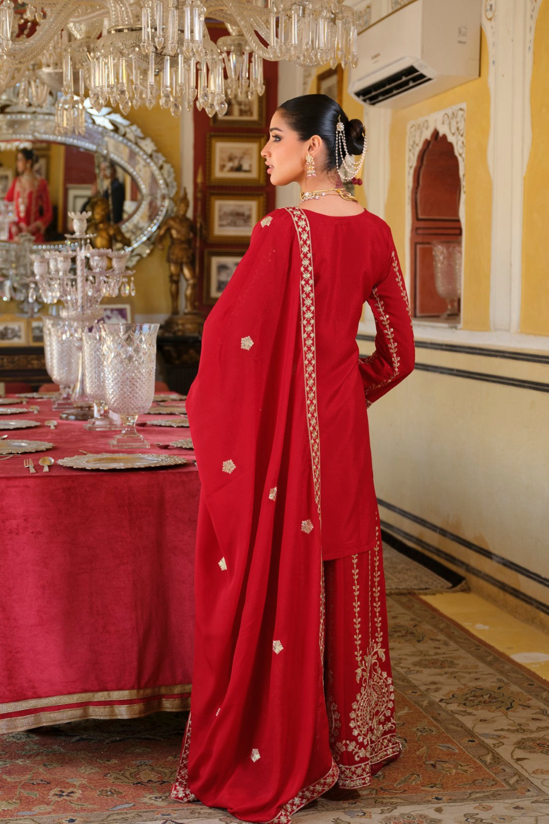 Sambhav Scarlet full heavy work gharara set-AL