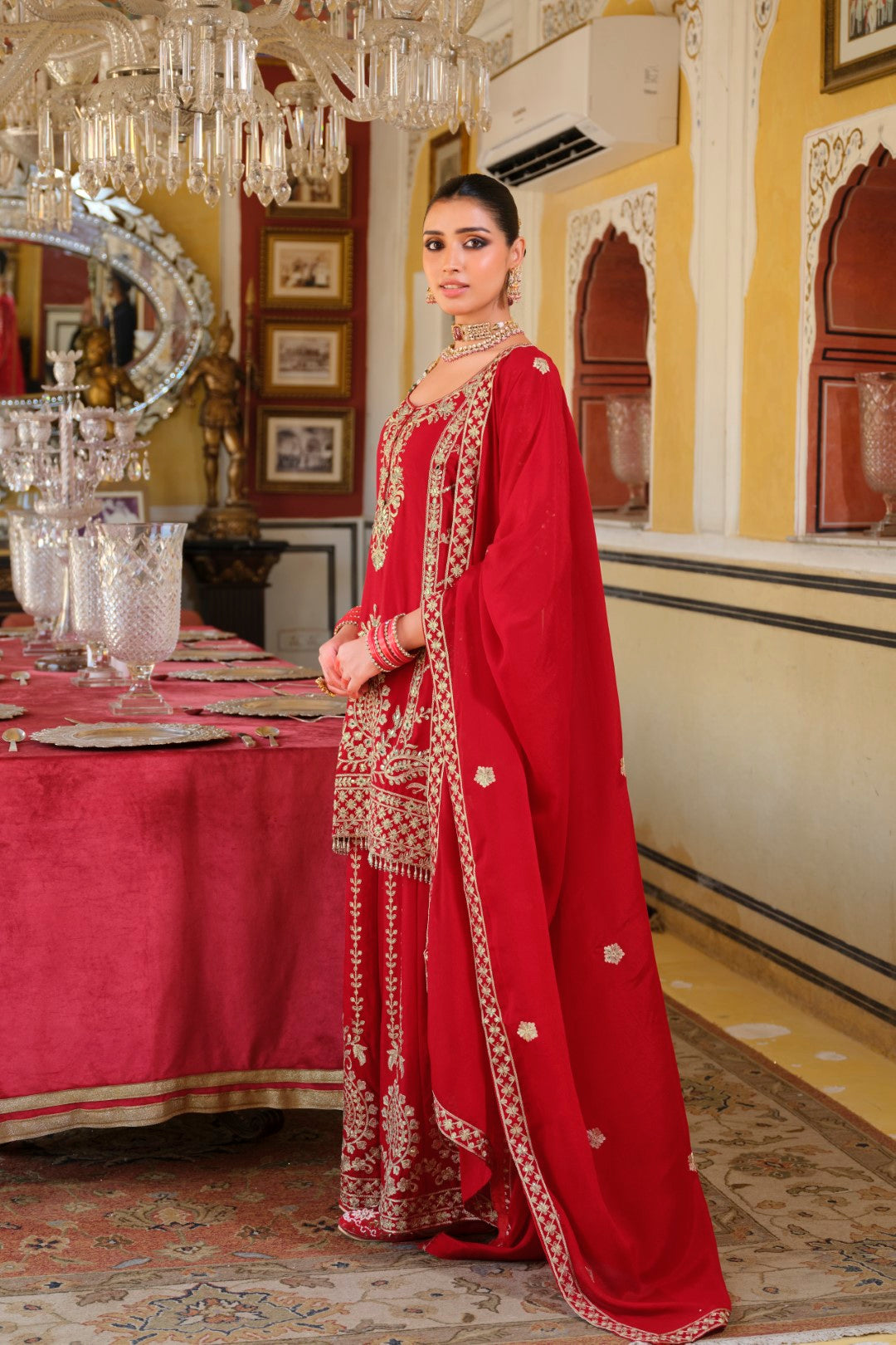Sambhav Scarlet full heavy work gharara set-AL