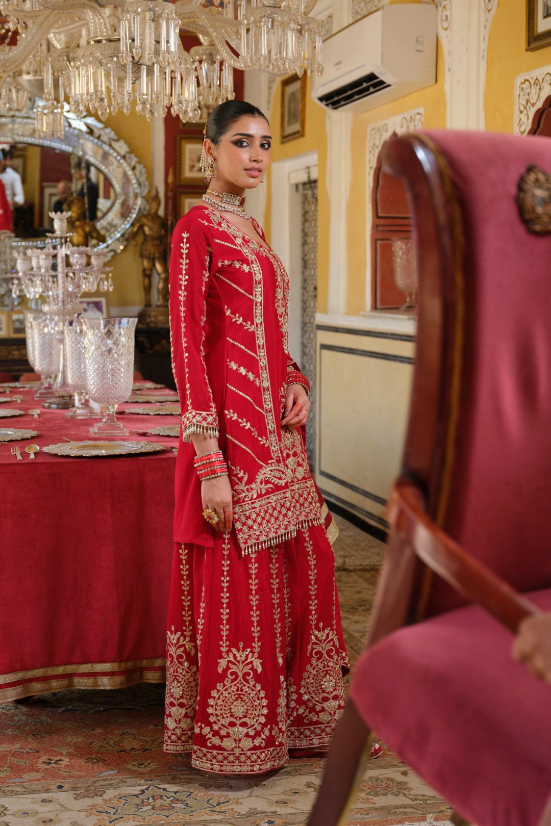 Sambhav Scarlet full heavy work gharara set-AL