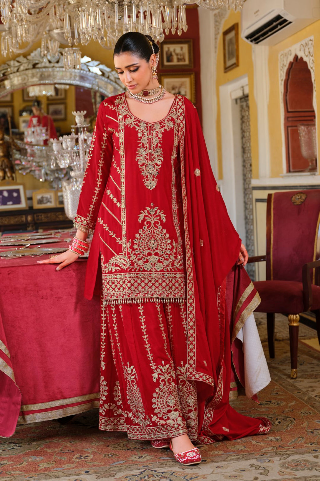 Sambhav Scarlet full heavy work gharara set-AL