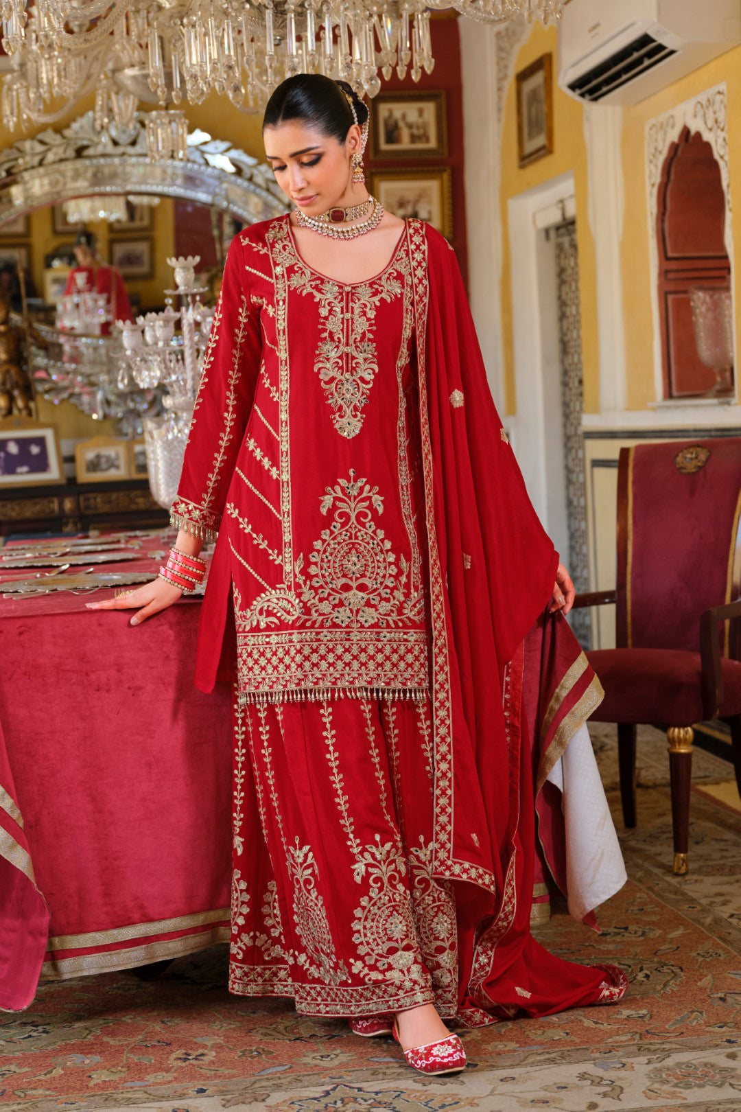 Sambhav Scarlet full heavy work gharara set-AL
