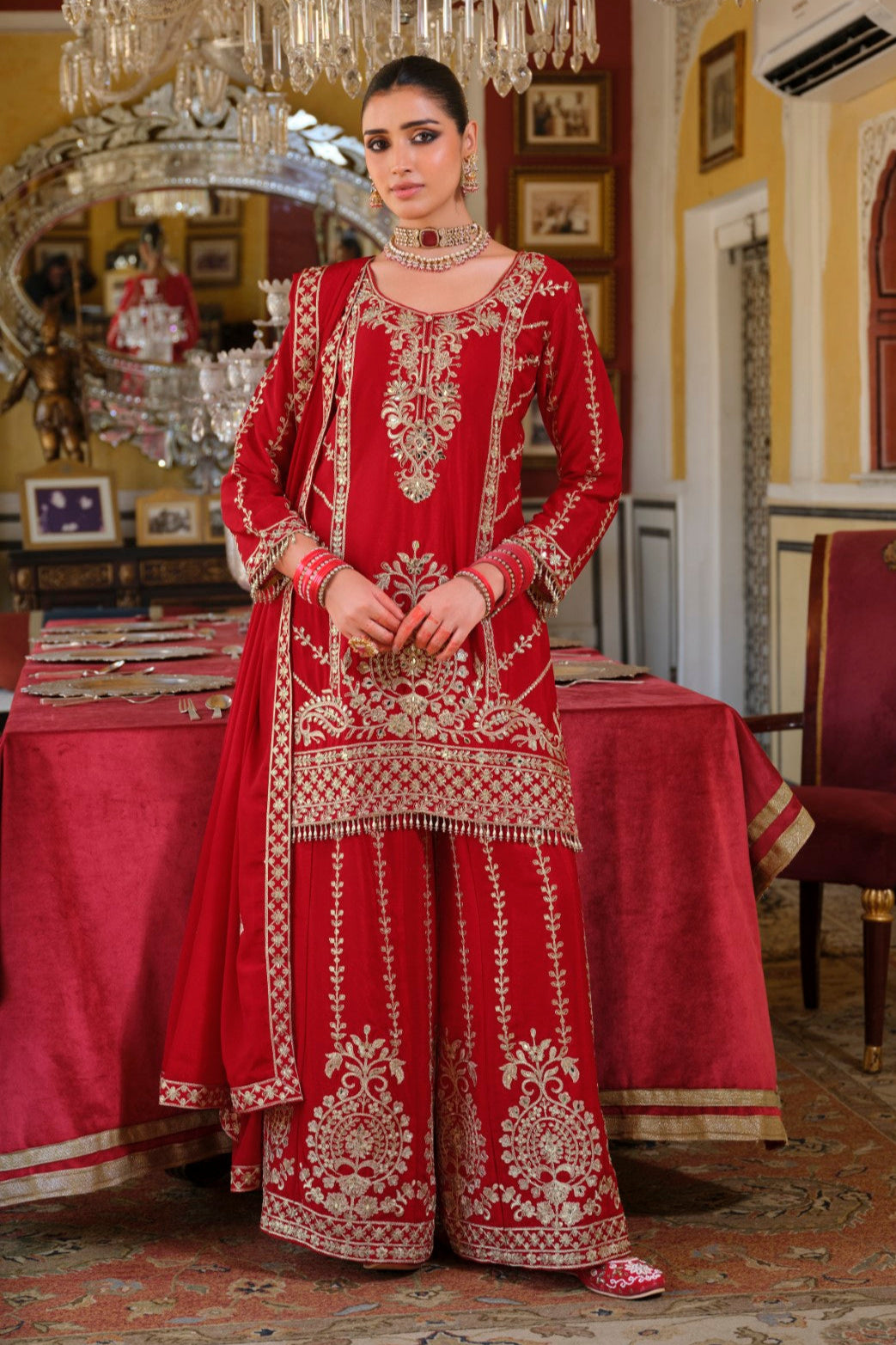 Sambhav Scarlet full heavy work gharara set-AL