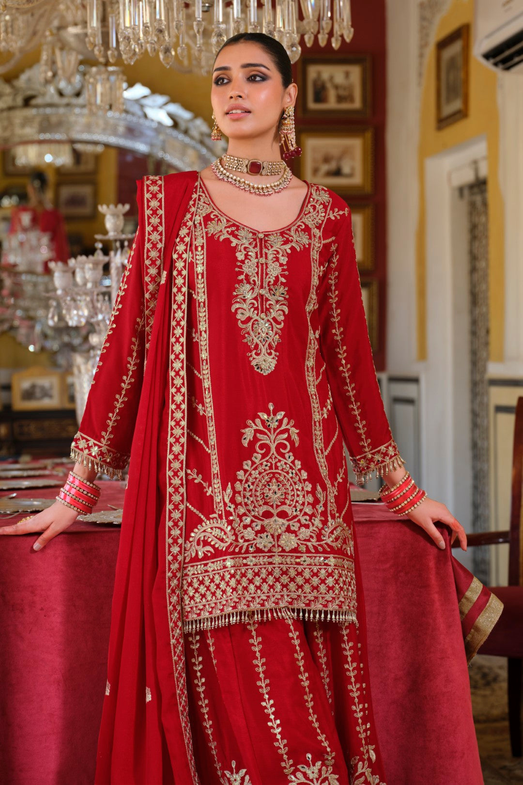Sambhav Scarlet full heavy work gharara set-AL