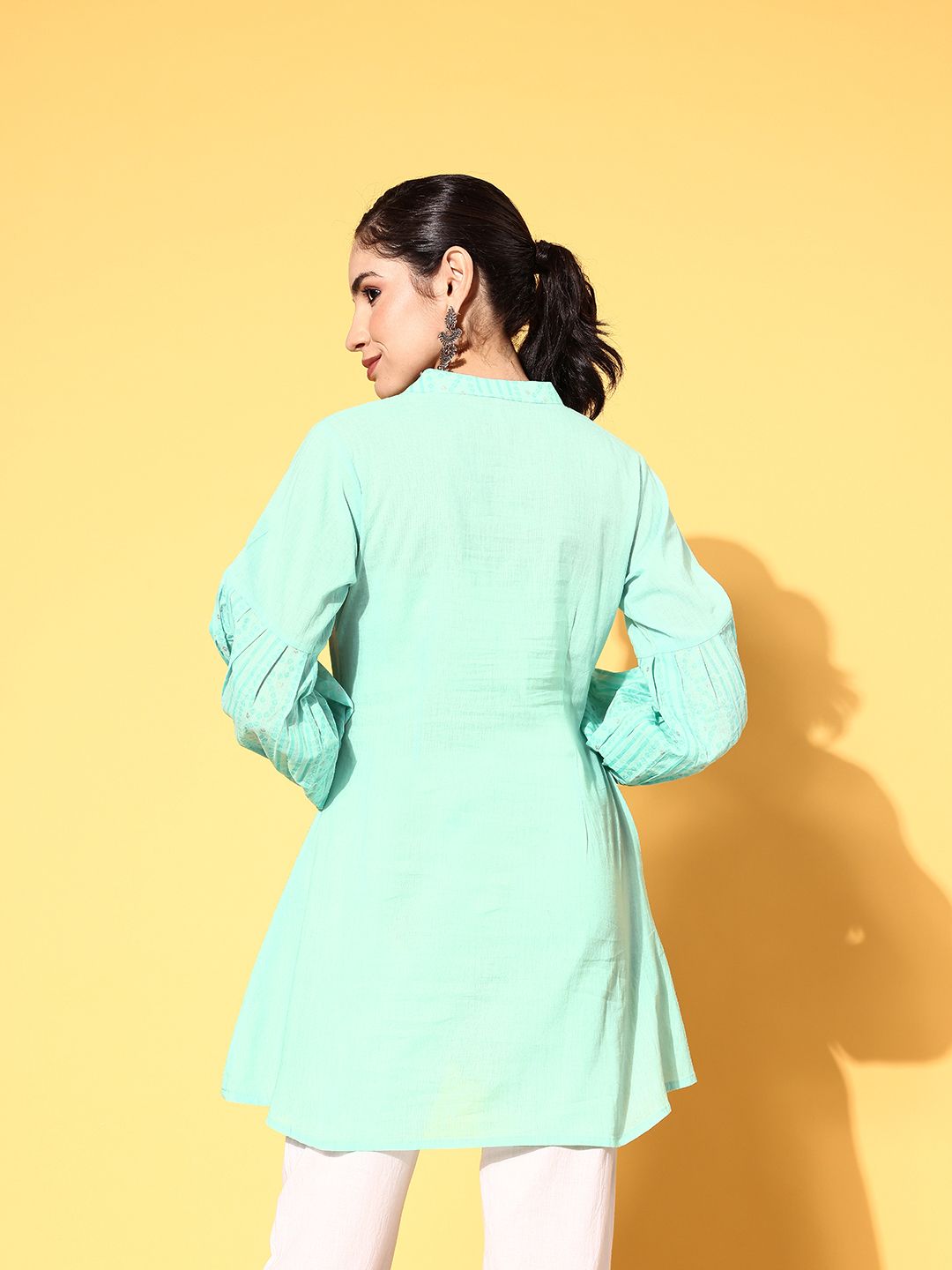 Mint Green Pure Cotton Silver Print Tunic